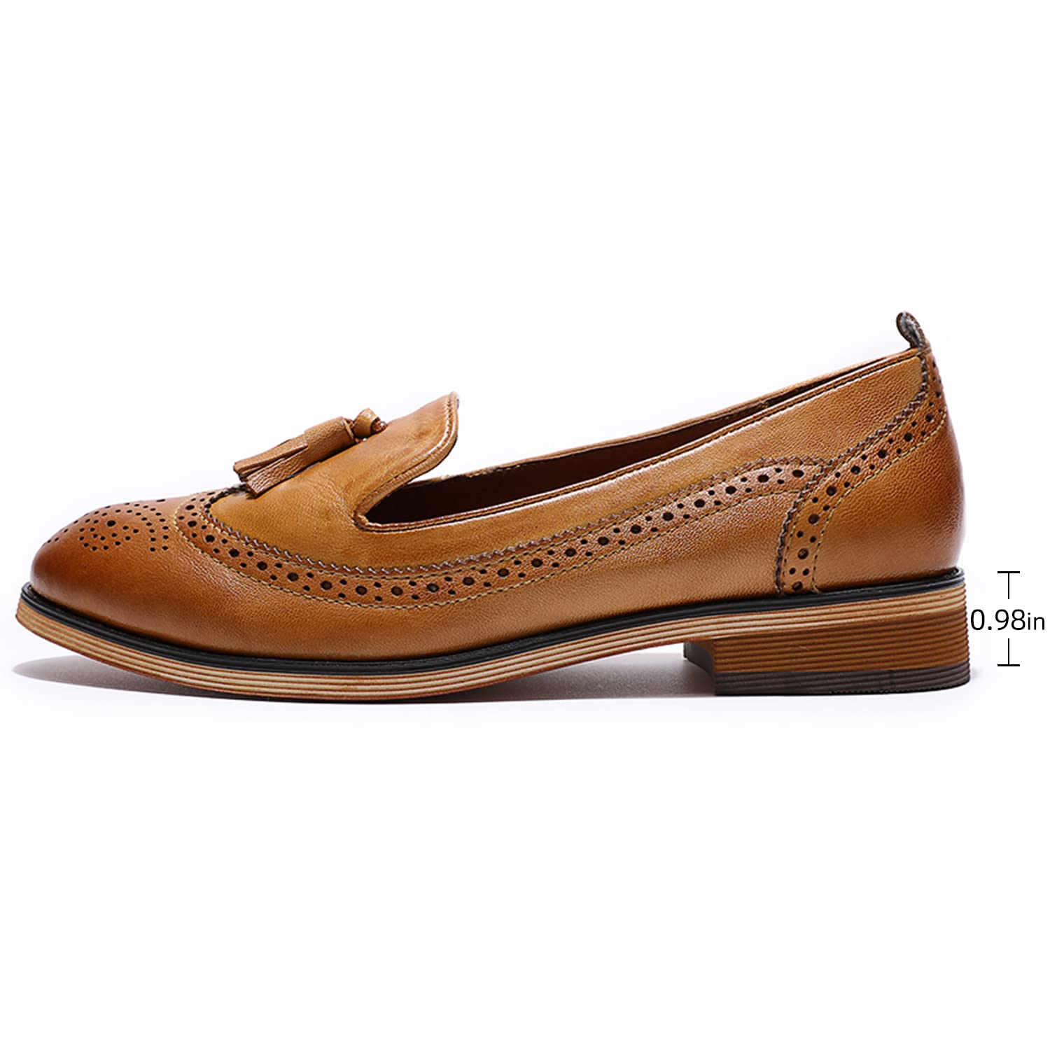 Women's Leather Tassel Loafers - Wingtip Brogue Slip-On Dress Shoes for Ladies | Comfortable Office Work Flats & Casual Wear | Perfect for Business, Travel & Everyday Outfits