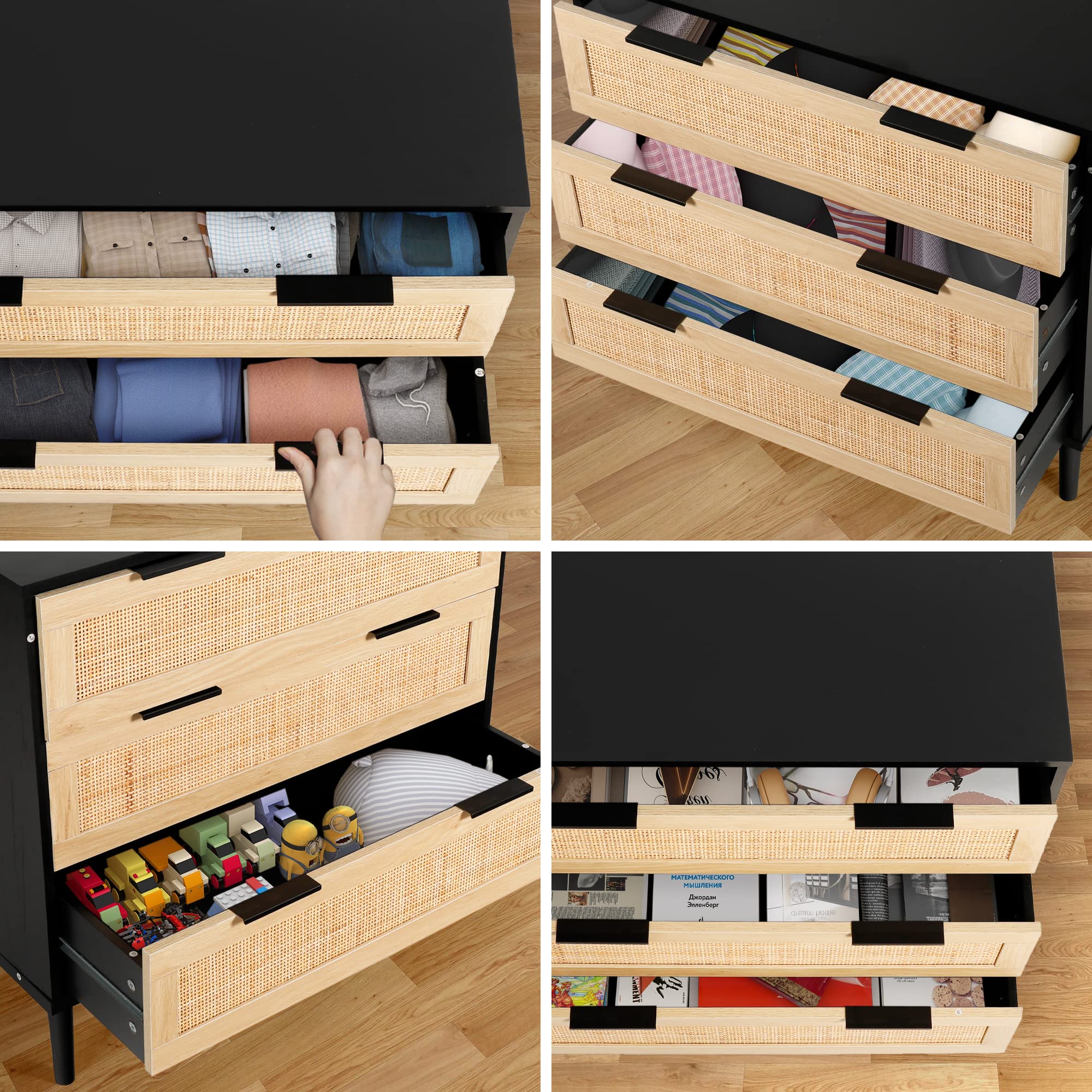 Modern Rattan 3-Drawer Dresser - Bedroom Storage Cabinet for Home & Office