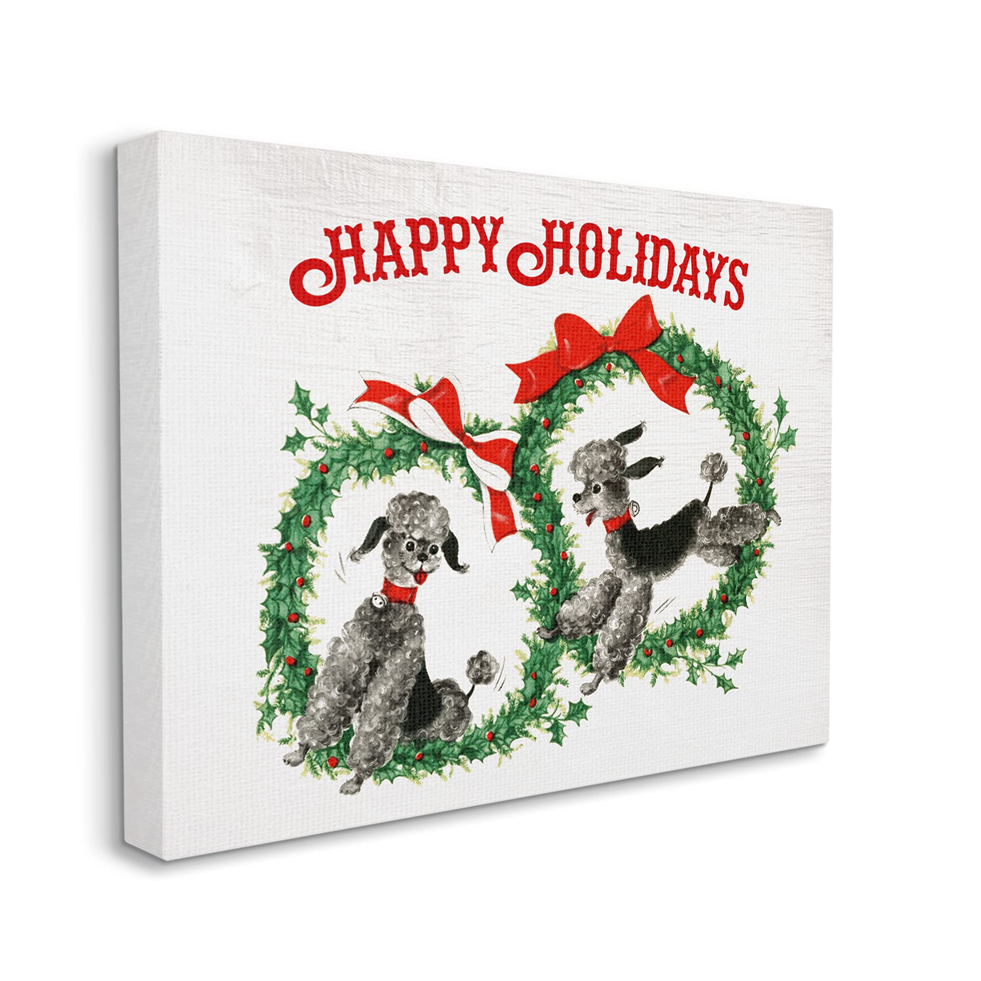 Stupell Industries Festive Toy Poodle Wreath Canvas Wall Art - 'Happy Holidays' Design by Daphne Polselli - 36
