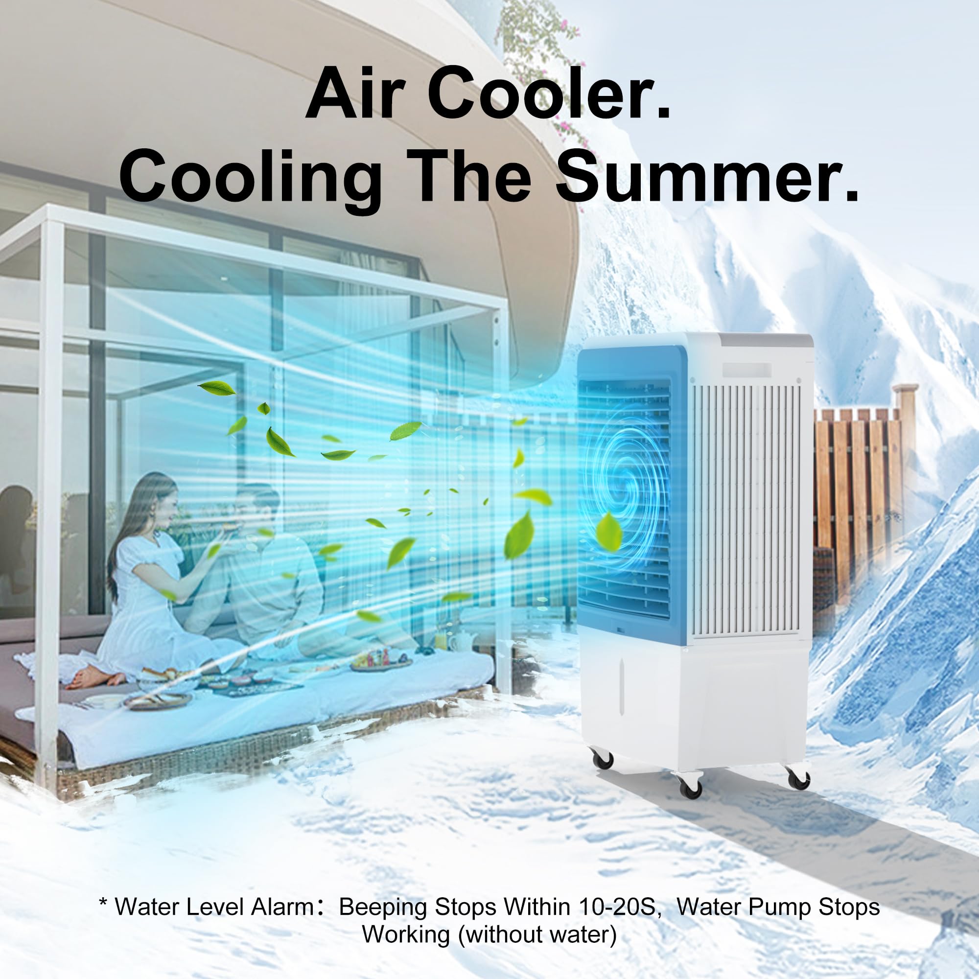 6000CFM Evaporative Air Cooler with 13.5-Gallon Water Tank - Portable Swamp Cooler with Silver Ion Technology, Water Level Alarm & 12H Timer - Indoor Outdoor Cooling for Garage, Patio, Workshop, and Home Use (47 Inches)