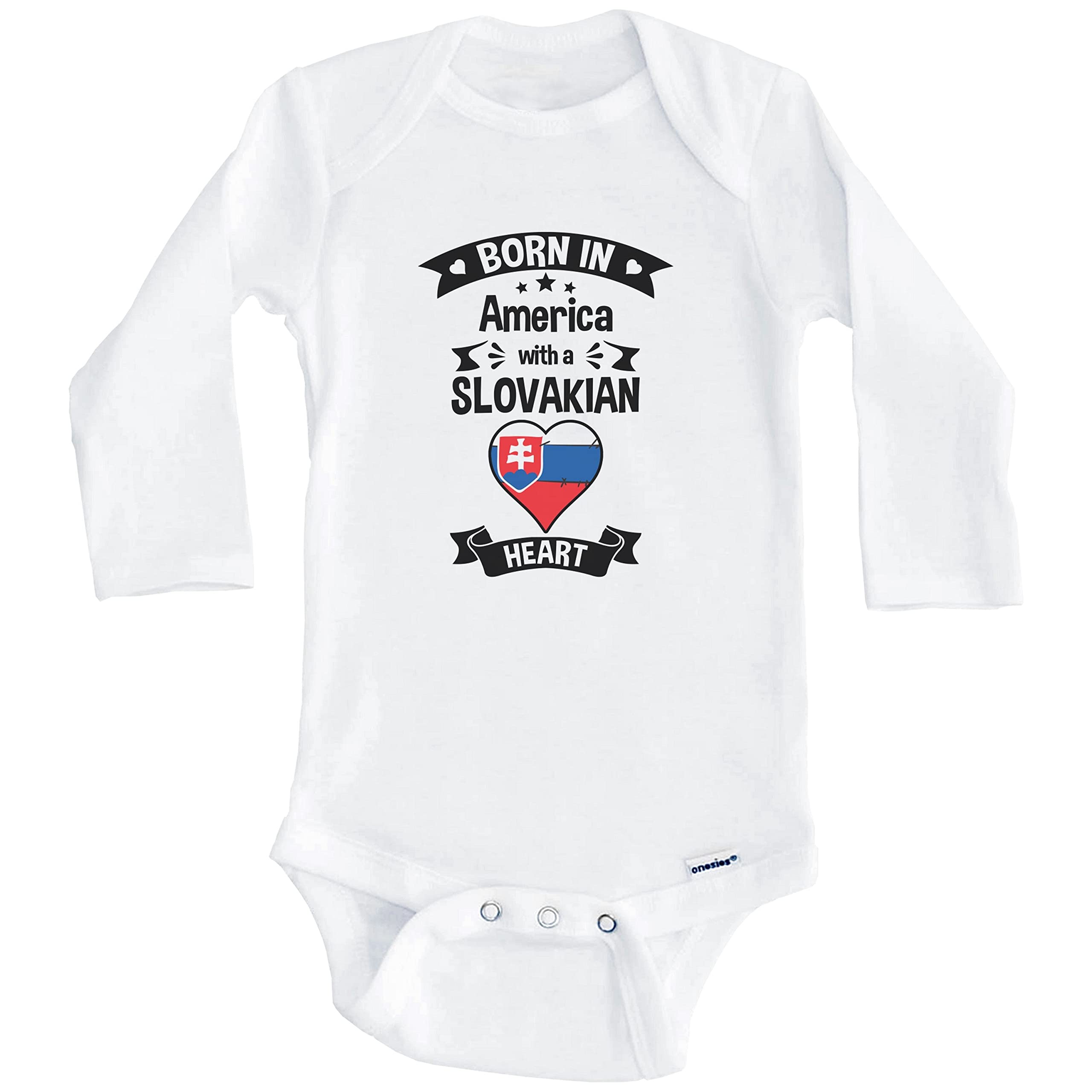 Born in America with A Slovakian Heart One Piece Baby Bodysuit - Soft Long Sleeve Infant Romper for Newborns & Toddlers - Perfect for Family Photos, Holidays & Everyday Comfort