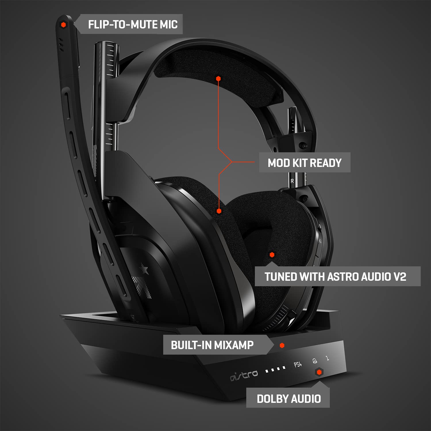 ASTRO Gaming A50 Wireless Headset with Base Station Gen 4 - Premium Noise Cancelling Headphones for PS5, PS4, PC & Mac - Black/Silver - Perfect for Gaming, Streaming & Virtual Meetings