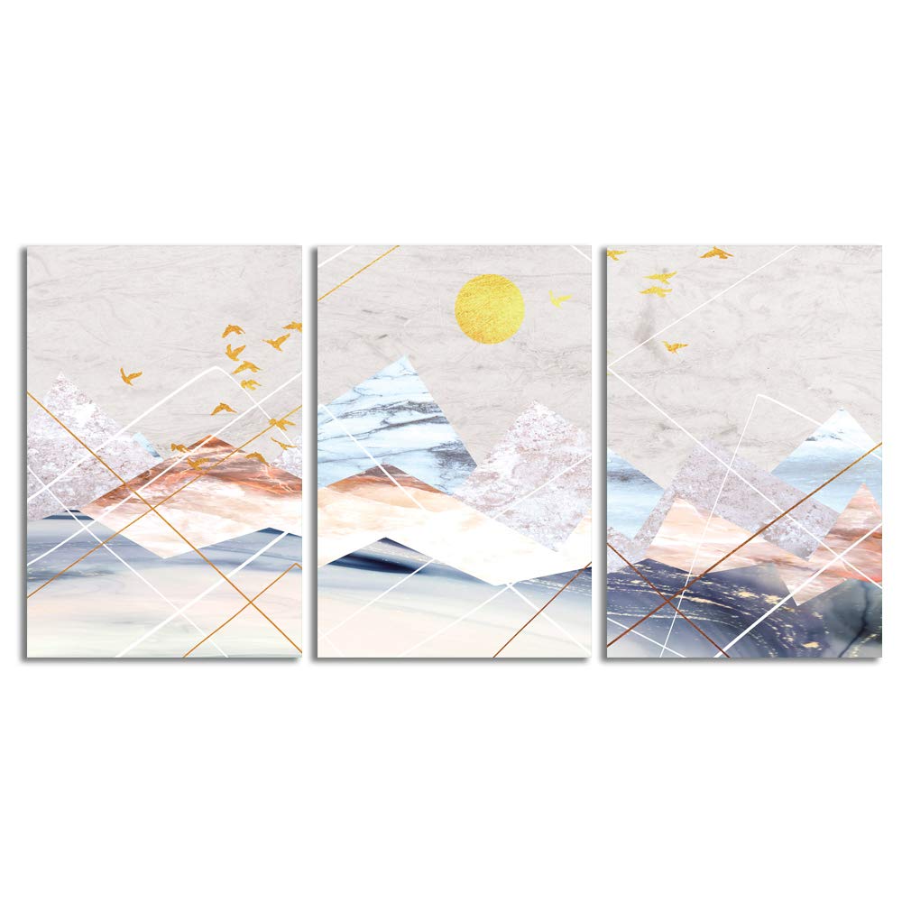 Abstract Chinese Landscape Canvas Wall Art - 3 Panel Framed Painting Set 24