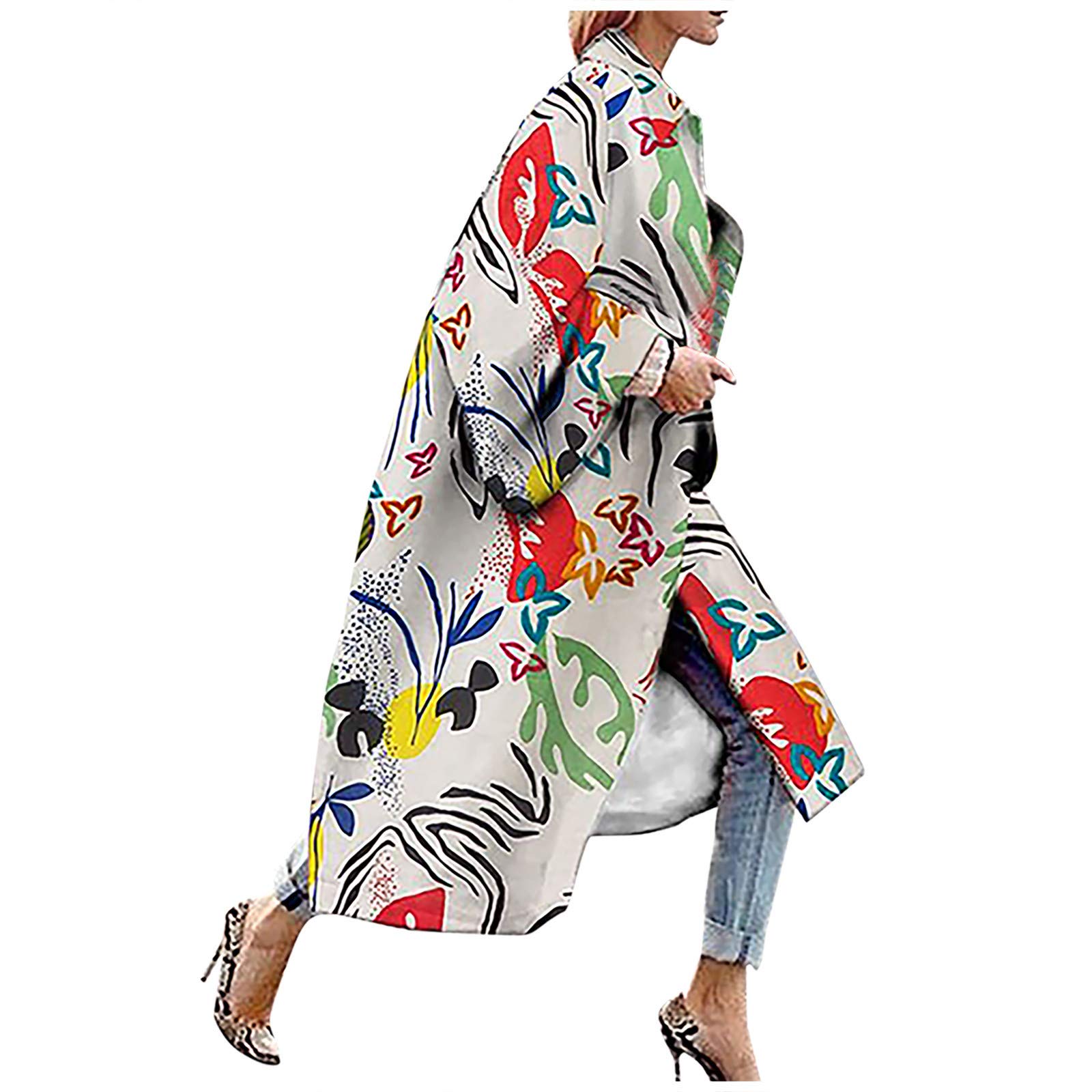 CSBYBD Women's Printed Long Trench Coat with Pockets - Fashionable Outerwear Cardigan & Leather Jacket Alternative (Beige, Medium) | Perfect for Office Wear, Casual Outings & Fall Layering