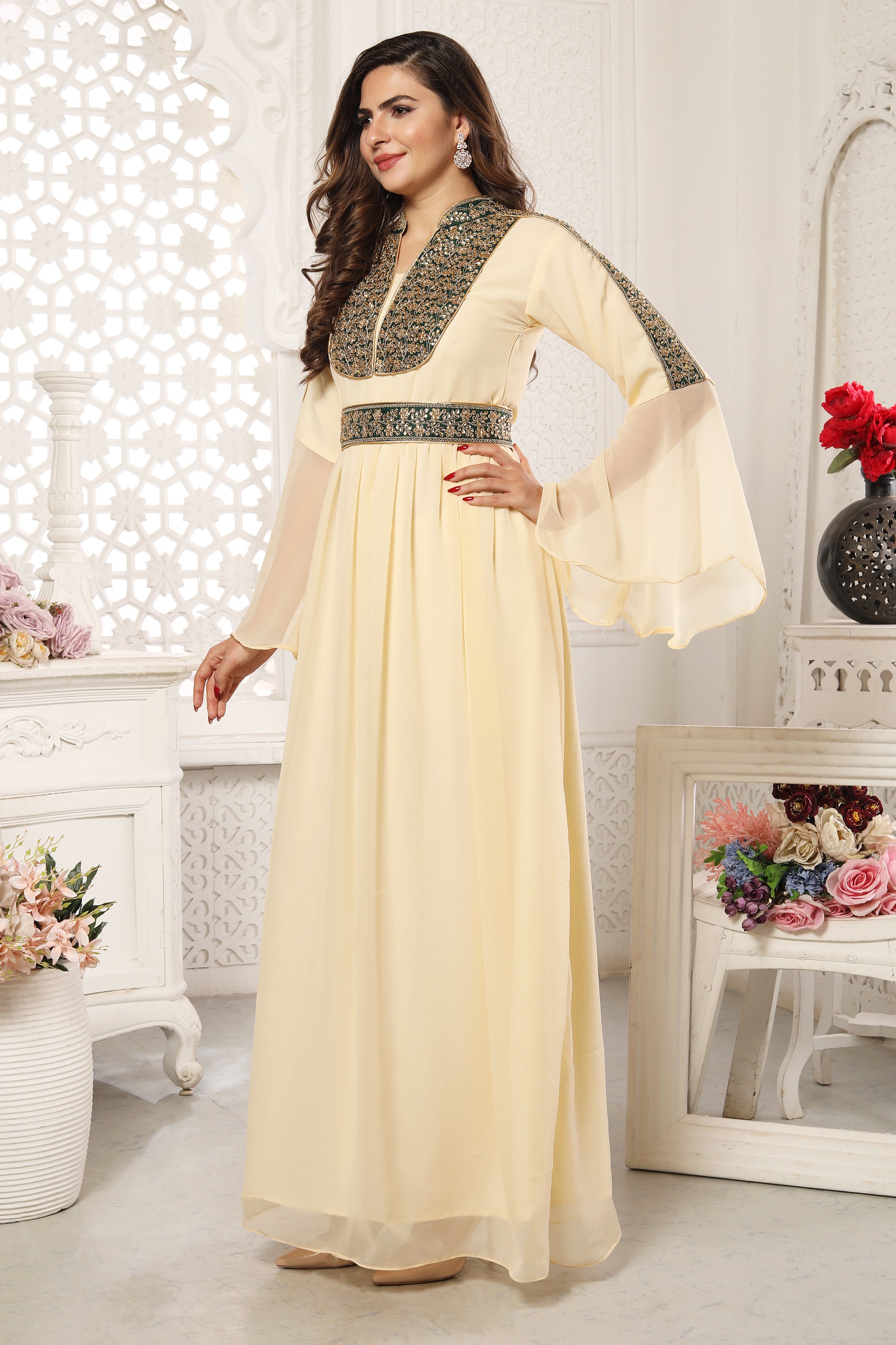 Elegant Designer Kaftan Khaleeji Thobe Caftan with Bell Sleeves - Perfect for Eid, Weddings & Special Occasions