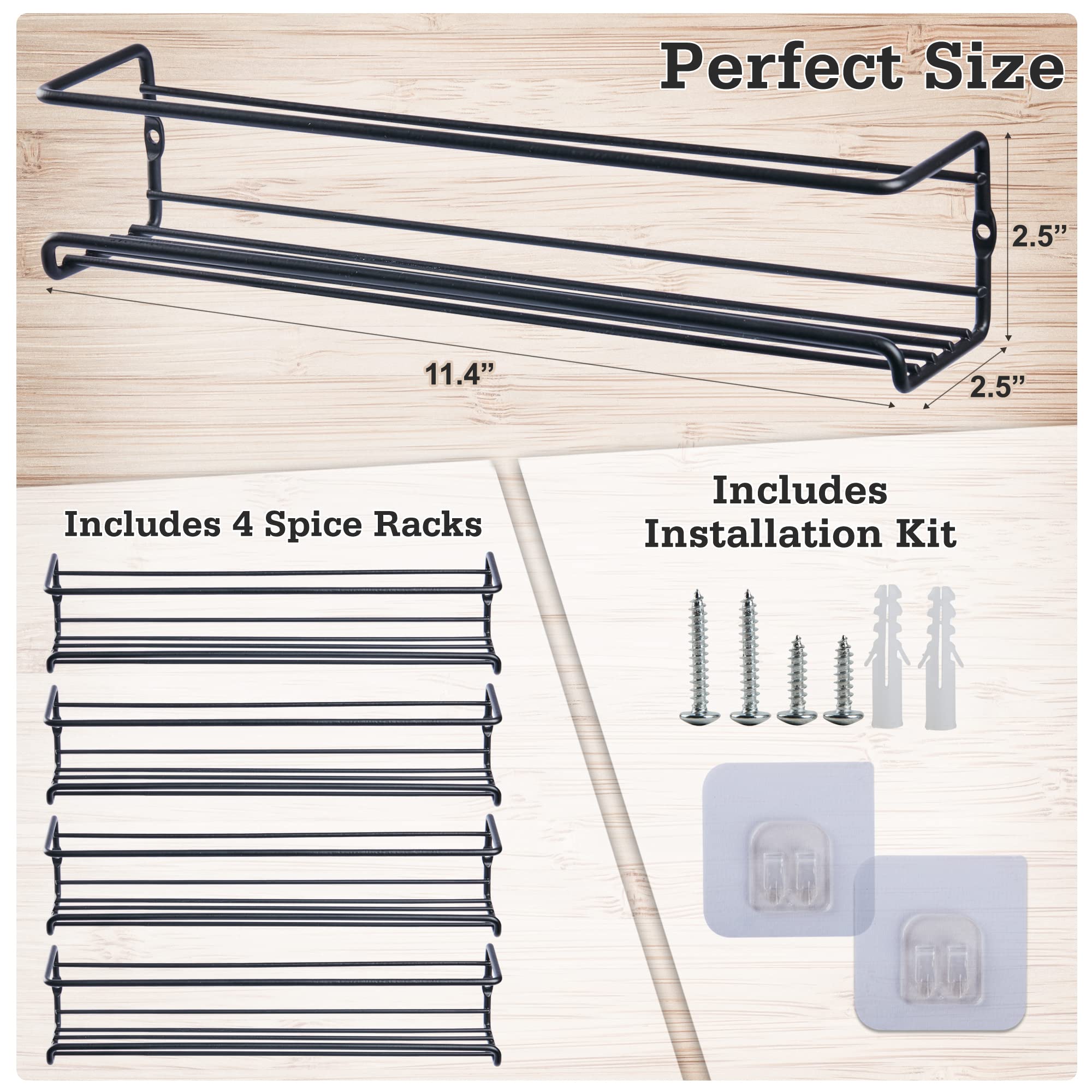 Space Saving Wall Mount Spice Rack Organizer - 4 Tier Kitchen Spice Shelf for Seasoning Jars & Bottles - Perfect for Small Kitchens, Pantries & RV Cooking Spaces