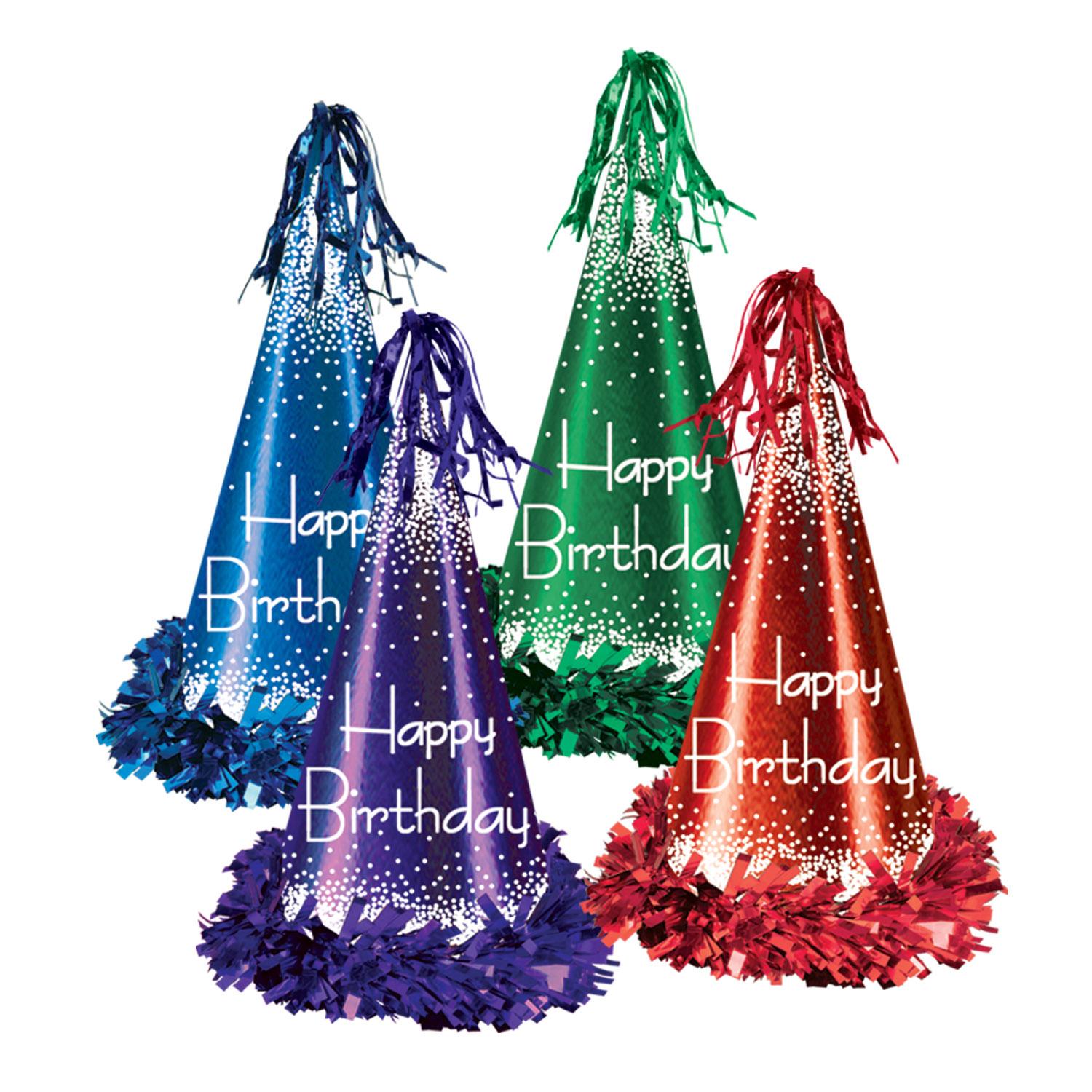 12 Pack Beistle Fringed Foil Happy Birthday Party Hats - Assorted Colors for Kids & Adults - Perfect for Birthday Parties, Celebrations & Festive Events