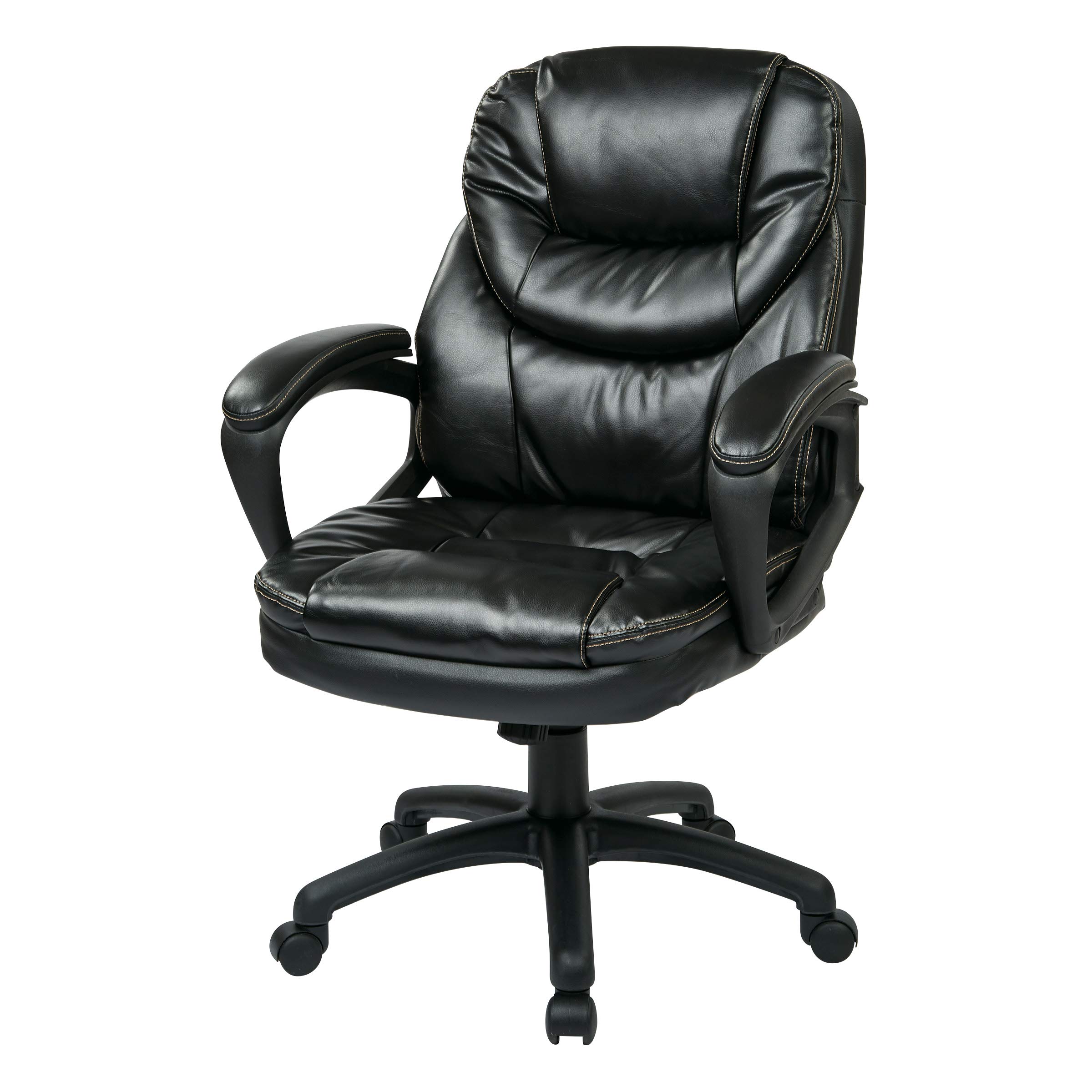 Office Star FL Series Faux Leather Adjustable Executive Office Chair with Lumbar Support & Padded Arms - Ergonomic Desk Chair for Home Office & Workspace - Black