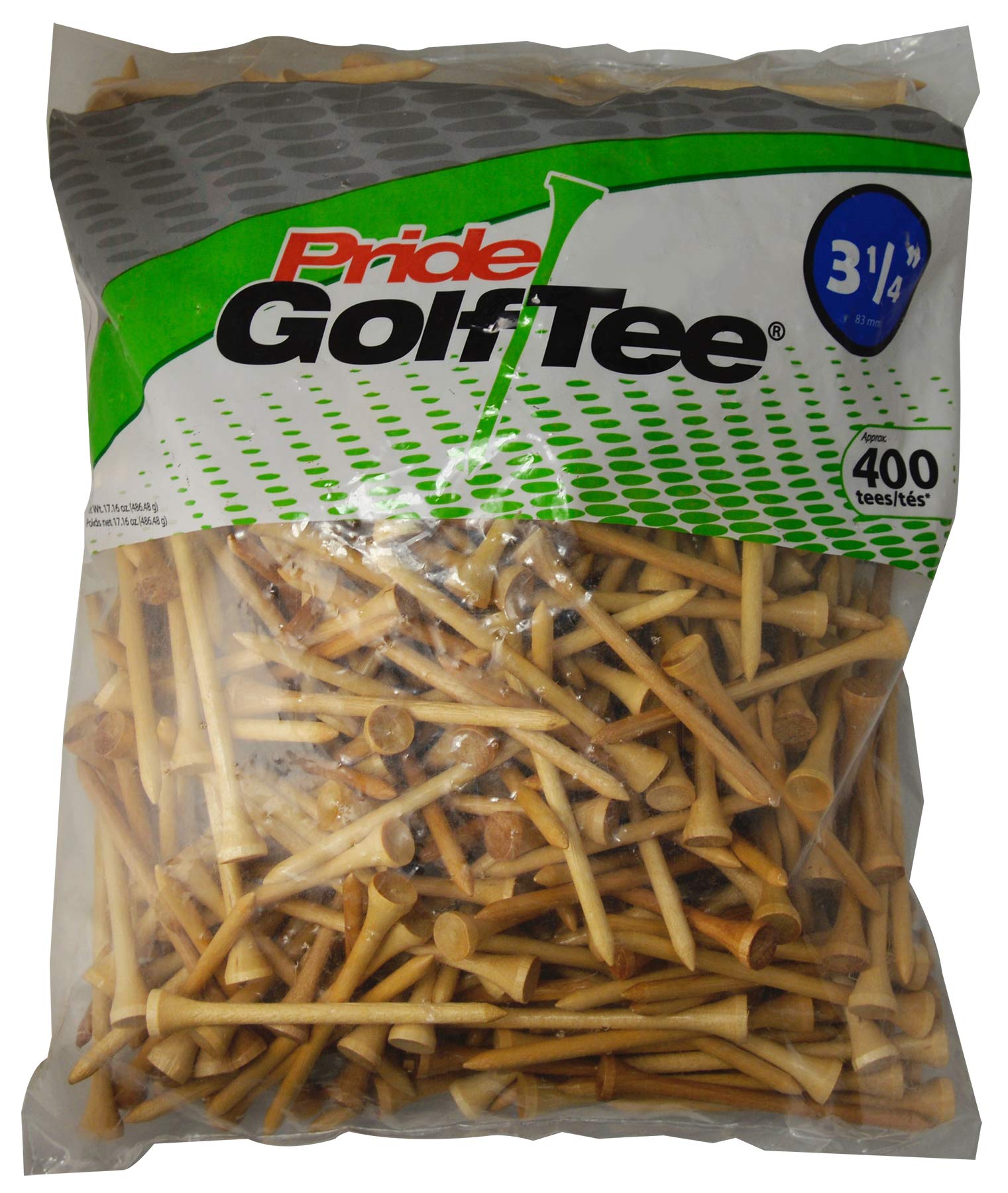 Premium Pride Golf Tees 3-1/4 Inch Natural Wooden Golf Tees - 400 Count Pack for Driving Range & Tournament Play - Durable & Eco-Friendly Golf Accessories