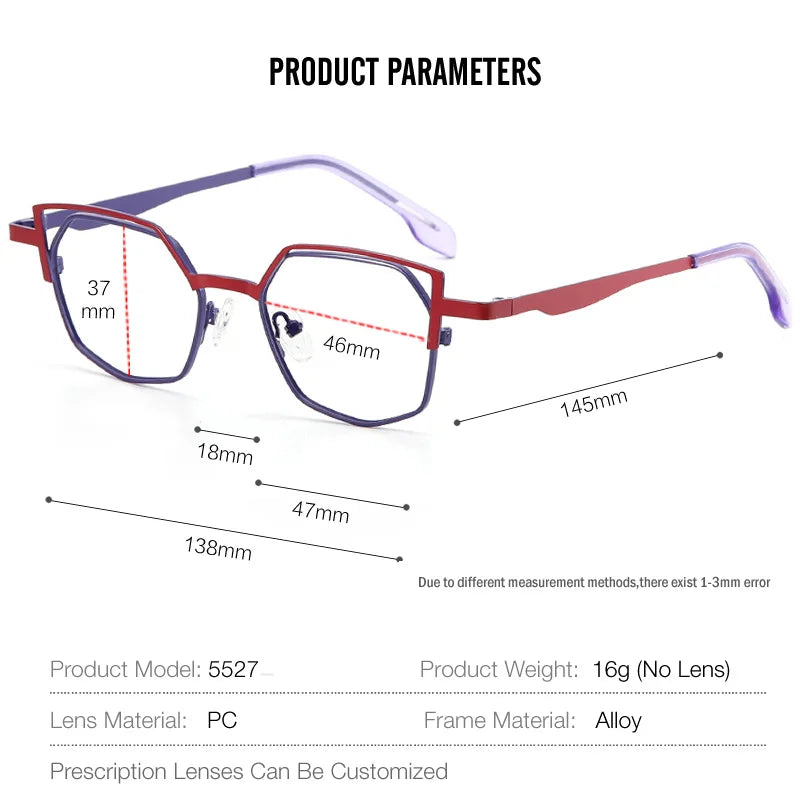 Aror Women's Full Rim Oval Square Cat Eye Titanium Eyeglasses Frame 45527 - Lightweight & Durable for Work, Reading & Fashion