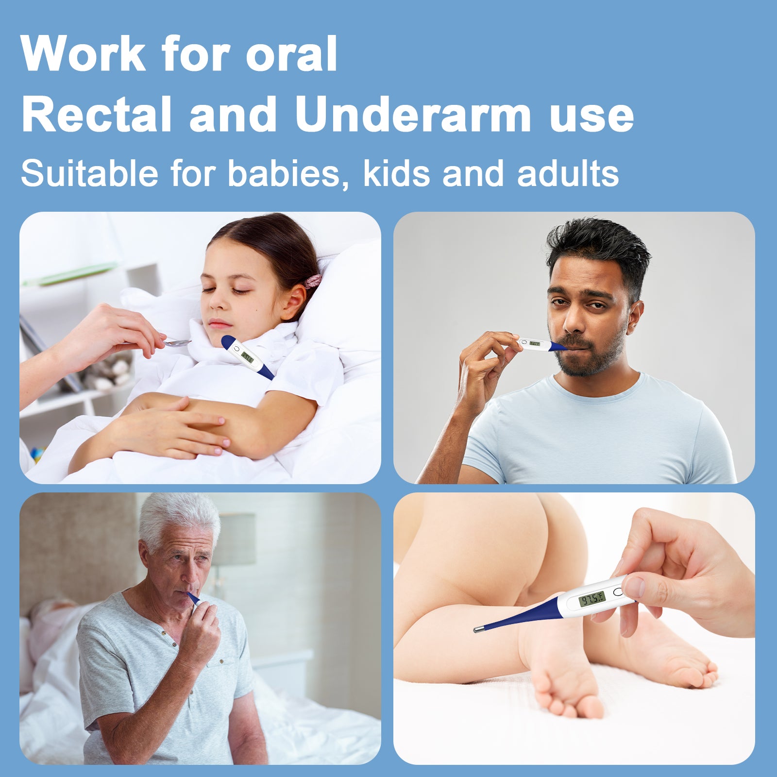 Fast & Accurate Digital Oral Thermometer for Adults & Kids - LPOW 10-Second Fever Thermometer - Perfect for Home, Travel, and Medical Use
