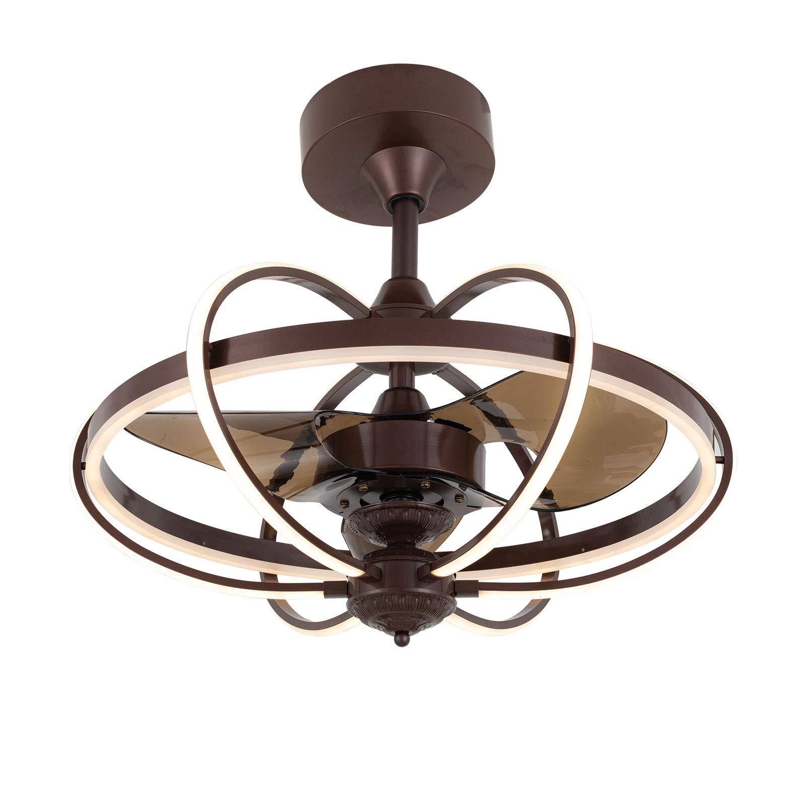 23 Inch LED Ceiling Fan with Lights - Modern Acrylic Hanging Chandelier Fan, 3 Speed Settings & Color Changing, Perfect for Bedroom, Living Room & Dining Room (Coffee Color) - Energy Efficient Cooling & Stylish Lighting Solution