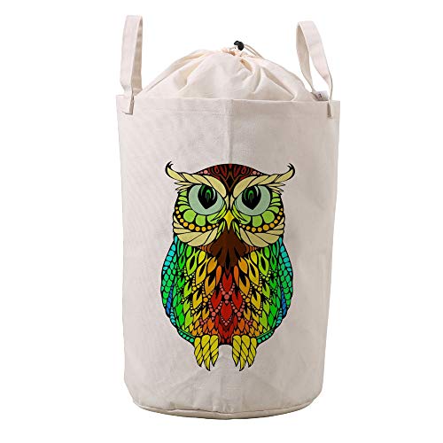 Cute Rainbow Owl Collapsible Laundry Hamper - Large Drawstring Storage Basket for Baby Clothes, Toys & Nursery Organization - Perfect for Kids' Room, Playroom & Home Decor