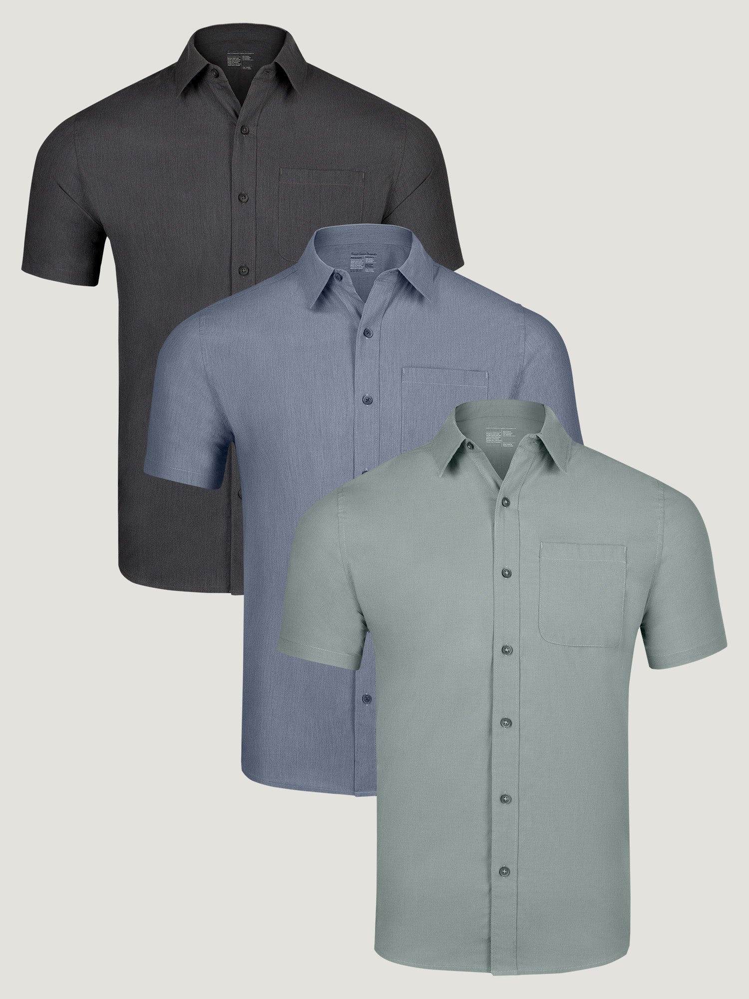 Men's Short Sleeve Stretch Button Up Shirts 3 Pack - Comfortable Casual Work & Summer Outfit Essentials for Office, Travel and Daily Wear