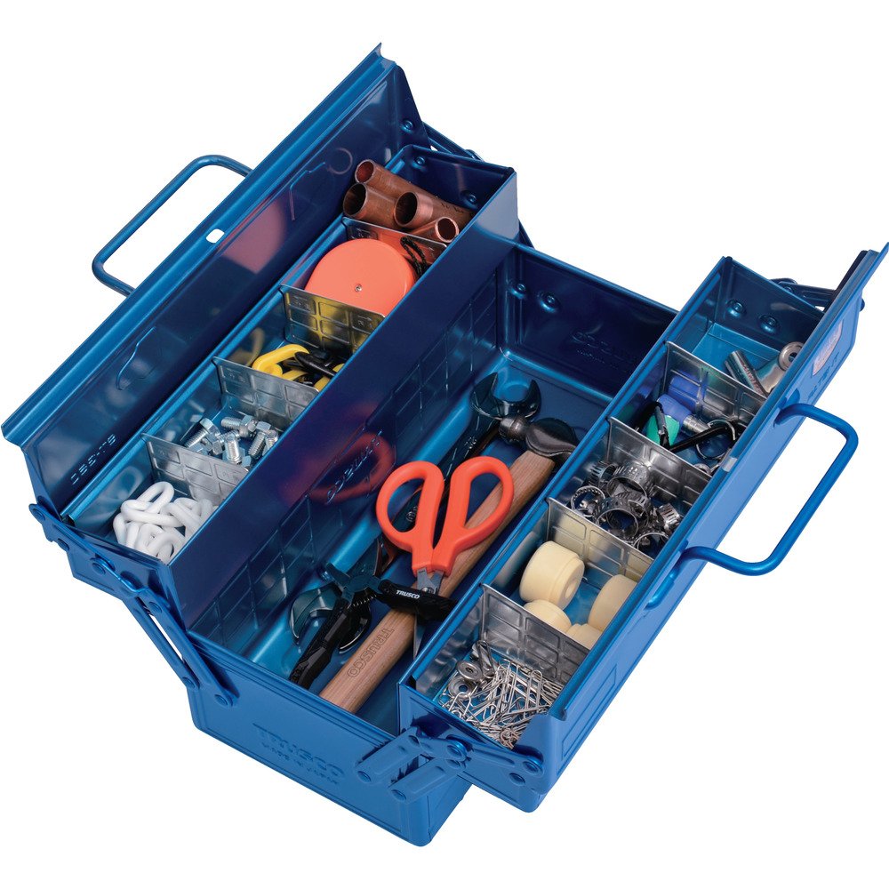 Trusco ST-350-B Heavy Duty 2-Tier Steel Tool Box - Durable Storage for Tools, Hardware & DIY Supplies - Perfect for Workshops, Garages & Job Sites
