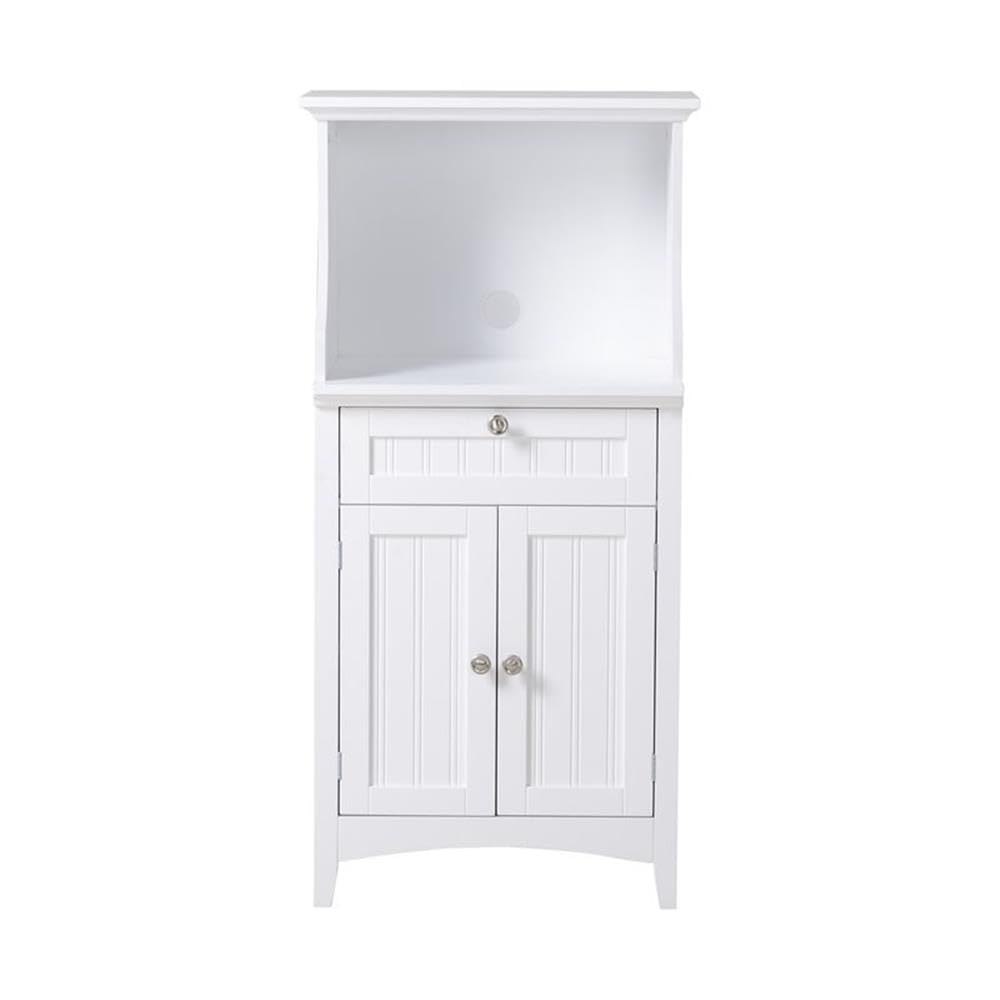White Small American Furniture Classics 25503 OS Microwave & Coffee Maker Utility Cabinet with Drawer - Perfect for Home Office & Kitchen Storage