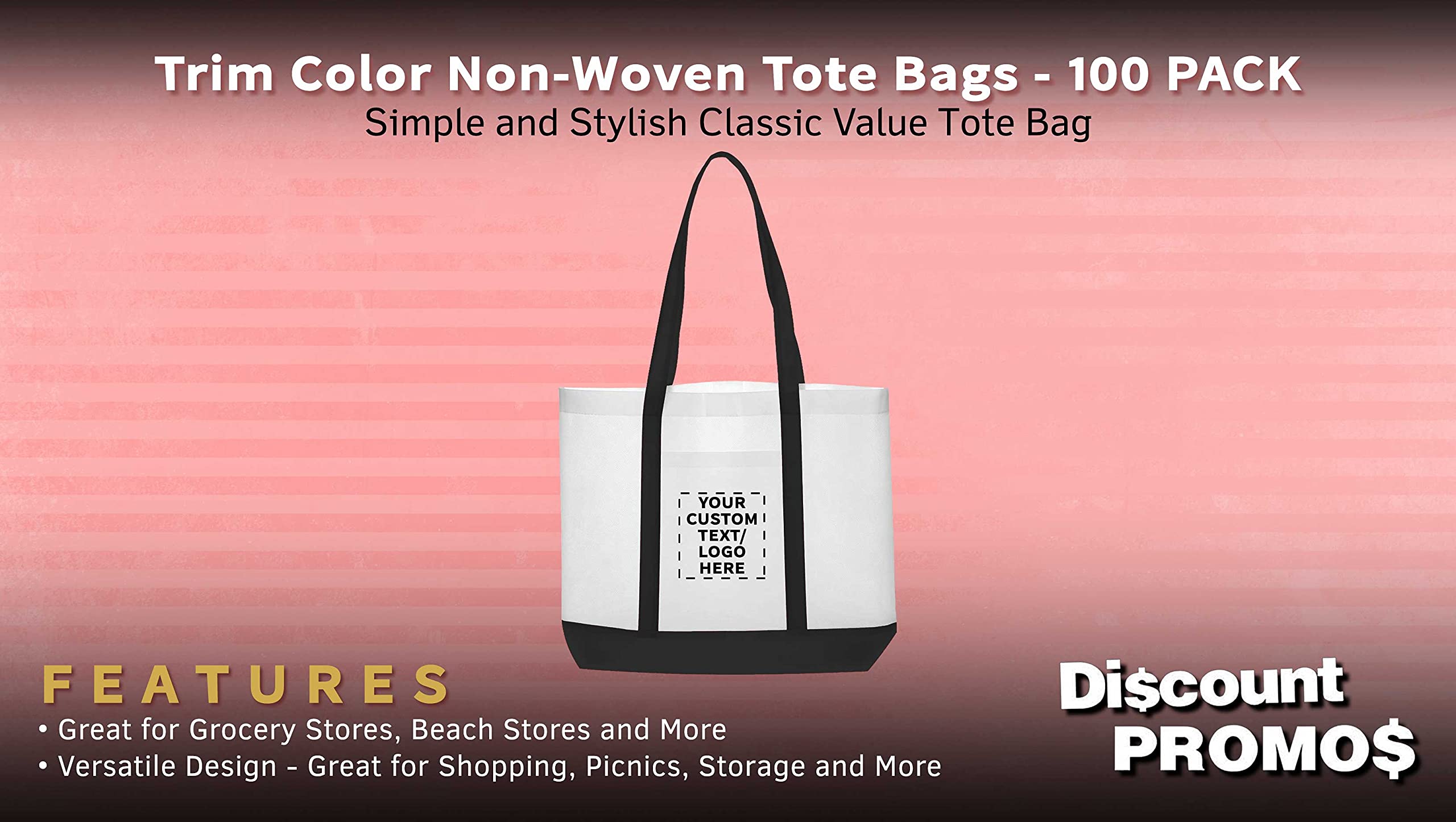 Customizable Non-Woven Tote Bags Set - 100 Durable & Water Resistant Trim Color Tote Bags with Front Pocket - 18