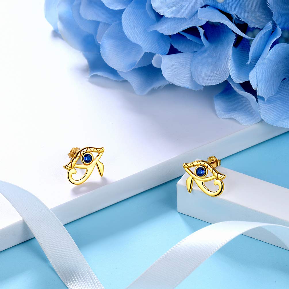 925 Sterling Silver Egyptian Eye of Horus Earrings for Women & Men - Blue Horus Eye Stud Earrings, Ancient Amulet Jewelry - Perfect Gift for Her & Him, Ideal for Everyday Wear, Parties & Spiritual Protection