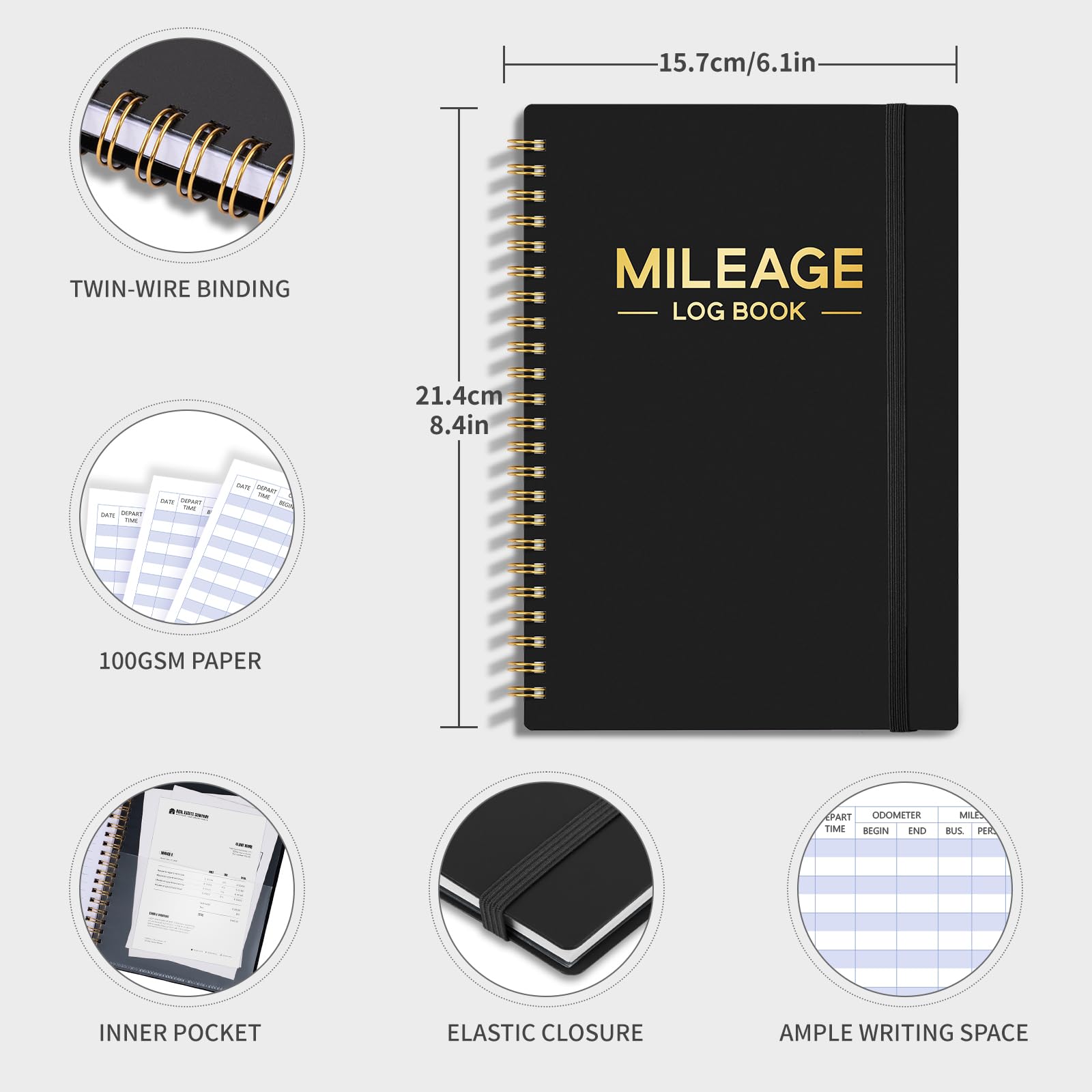 Auto Mileage Log Book for Car & Vehicle Maintenance - 6.1×8.4