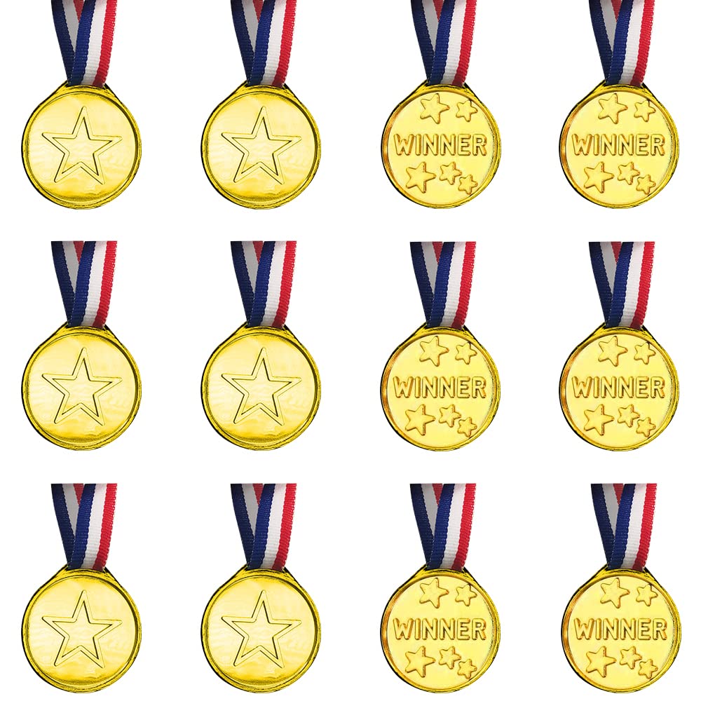 ArtCreativity Gold Prize Medals for Kids - Set of 12 Olympic Style Winner Awards with Ribbon Necklaces - Perfect for Sports Competitions, Talent Shows, Spelling Bees & Birthday Party Favors - Ideal for Gymnastics Awards, School Events & Celebration Ceremonies