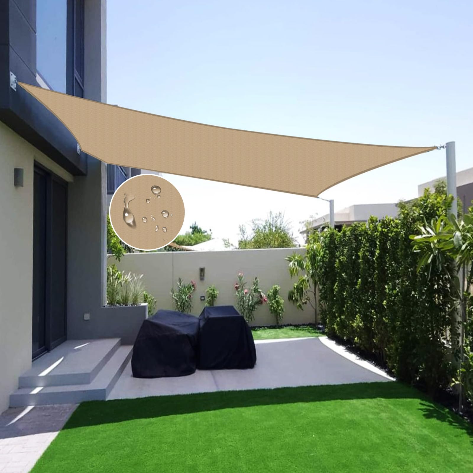 13'x26' Rectangle Khaki Shade Sail - Waterproof Sun Shade with 95% UV Block for Outdoor Patio, Garden & Backyard | Perfect for Picnics, Poolside Lounging and Summer BBQs