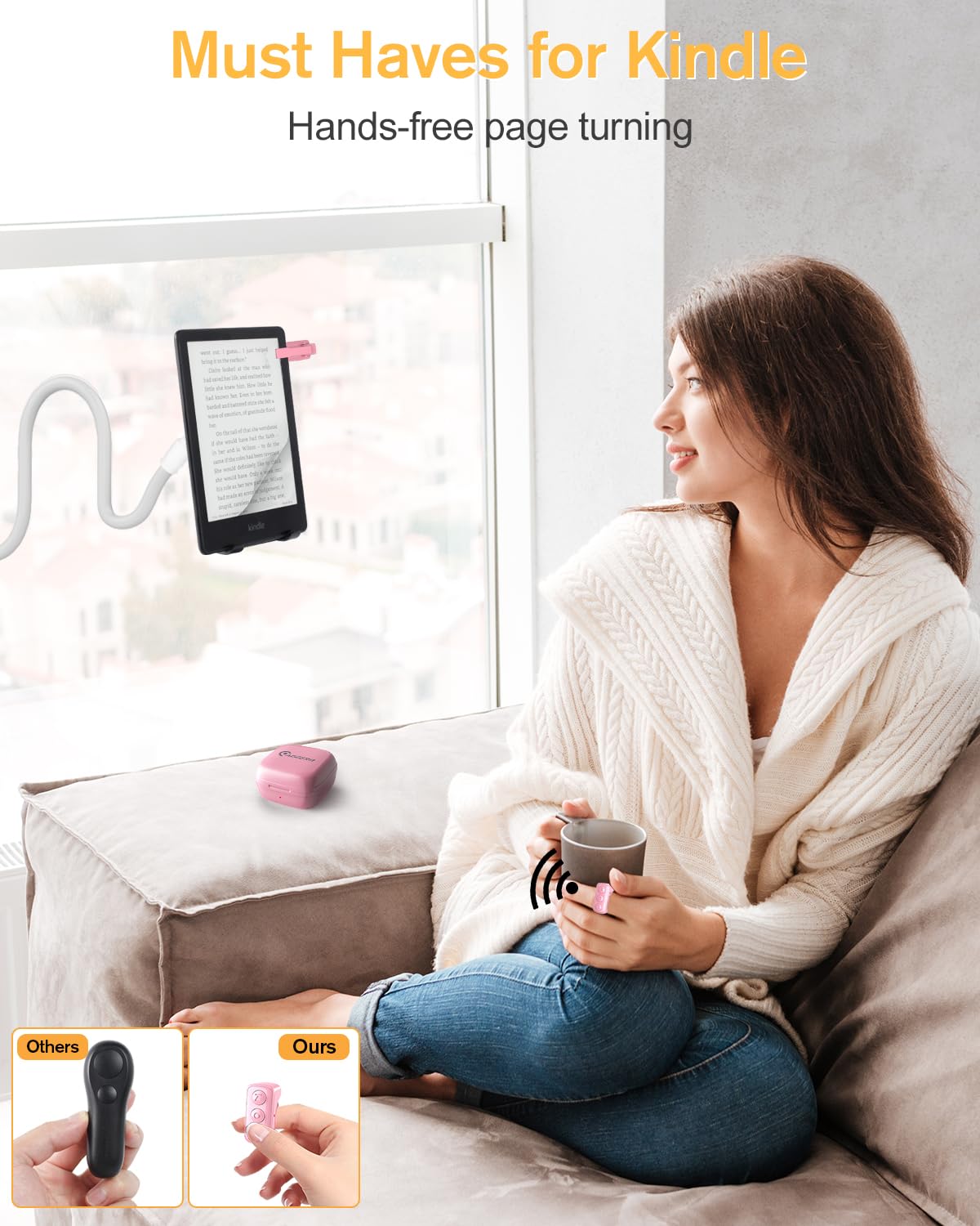 ADZERD Wireless Page Turner for Kindle Paperwhite, Remote Control for iPhone iPad TikTok Scrolling & Photo/Video Shooting - Pink | Perfect for Reading, Social Media & Content Creation