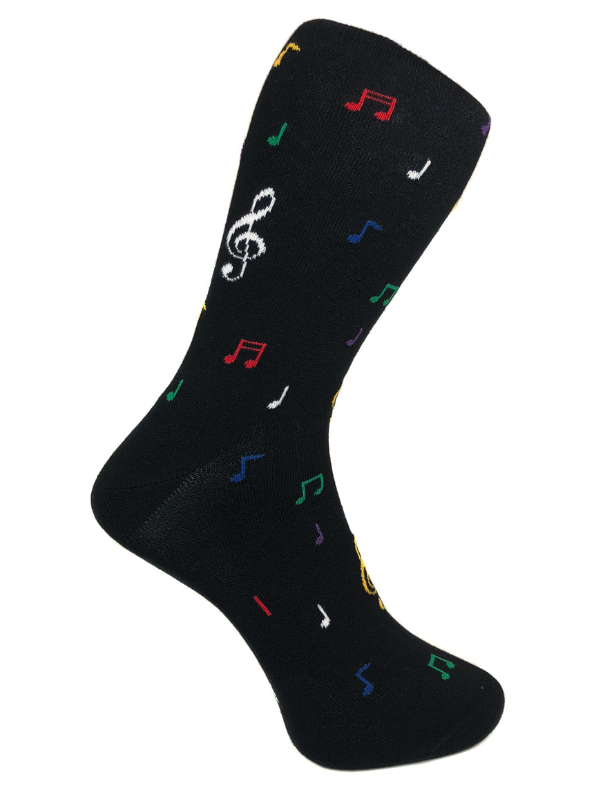 DÉCLIC Music Socks - Black Cotton Crew Socks with Musical Notes for Men & Women - Perfect Gift for Musicians, Christmas Stocking Stuffers & Cozy Home Wear