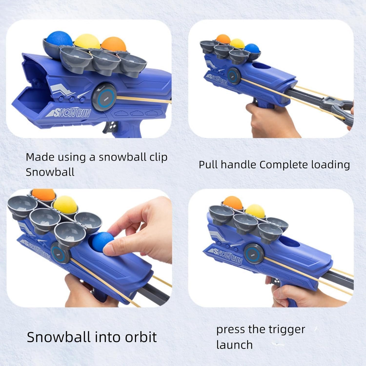 Snowball Launcher Gun for Kids - Winter Outdoor Toy with 3 Duck-Shaped Clips | Snow Ball Maker & Launcher for Snowball Fights & Winter Fun (Blue)