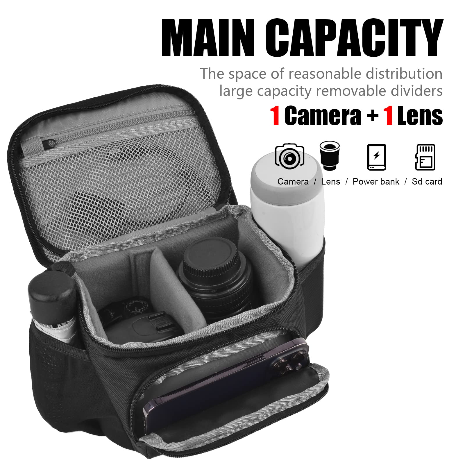 Compact Waterproof Camera Bag for Canon Nikon Sony DSLR & Mirrorless - Crossbody Shoulder Bag for SLR Cameras & Lenses - Perfect for Travel, Hiking & Photography (Small, Black)