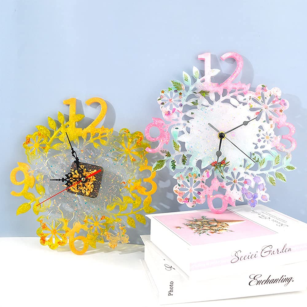 DIY Resin Flower Clock Silicone Molds with Clock Movement Kit - Large Arabic Numeral Epoxy Casting Mold for Home Decor & Craft Projects - Perfect for Wall Clocks, Gifts, and DIY Art Creations