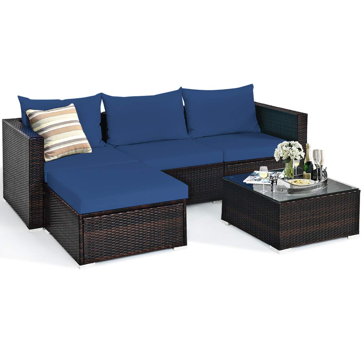 **Tangkula 5-Piece Outdoor Patio Furniture Set - Durable Wicker Sectional Sofa with Glass Top Coffee Table, 360 lb Weight Capacity - Perfect for Garden, Poolside, Porch, and Backyard Relaxation**