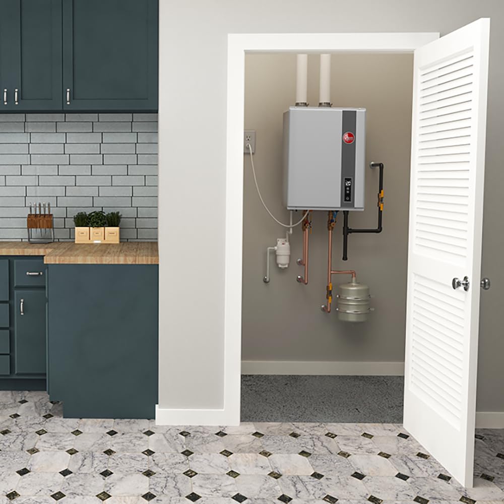 Rheem RTGH-84DVLP-3 Indoor 8.4 GPM Liquid Propane Tankless Water Heater - Energy Efficient, Continuous Hot Water for Showers, Sinks & Appliances