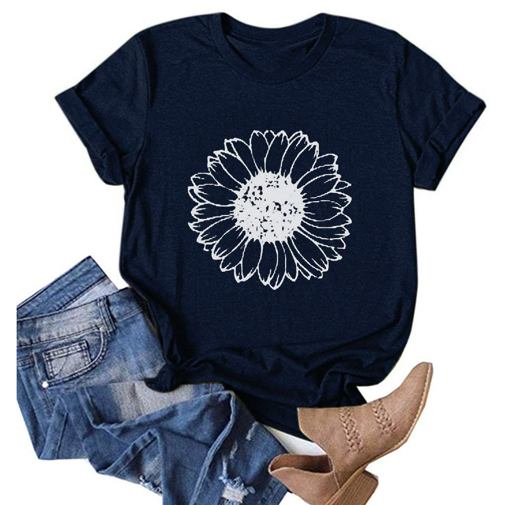 Women's Short Sleeve Tops - Loose Fit Sunflower Printed Blouse & Graphic Tee Shirt | Casual Summer Wear, Beach Outfit, Boho Style Fashion