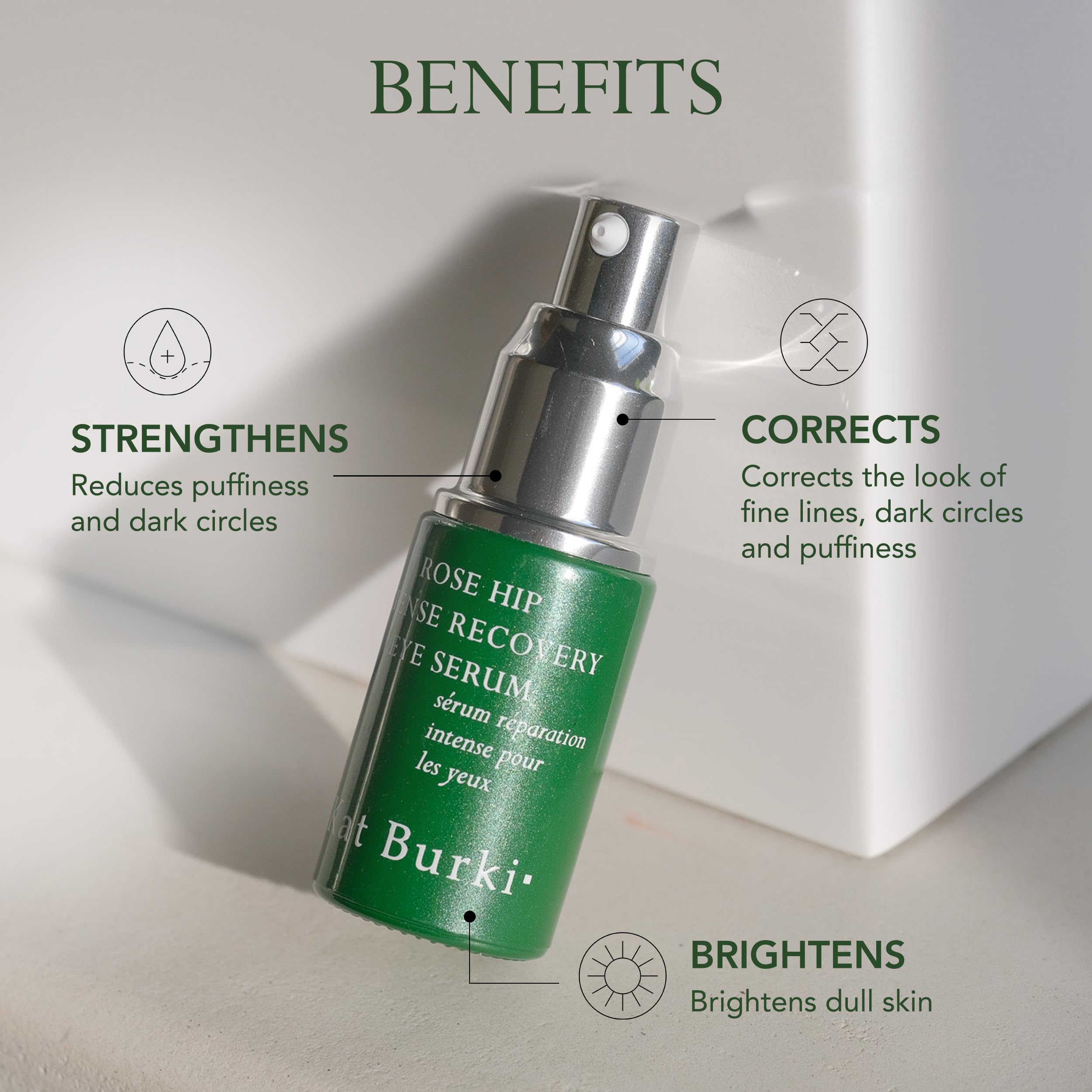 Kat Burki Rose Hip Intense Recovery Anti-Aging Eye Serum - Vitamin C & 1% Encapsulated Retinol for Fine Lines, Puffiness & Dark Circles - 0.5 fl.oz - Perfect for Nighttime Skincare Routine & Travel-Friendly Eye Treatment