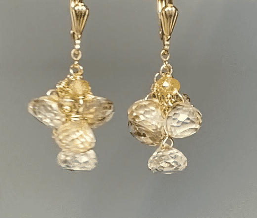 Elegant Mystic Champagne Quartz Dangle Earrings - 14K Gold Filled Drop Earrings for Women | Perfect for Weddings, Parties & Special Occasions