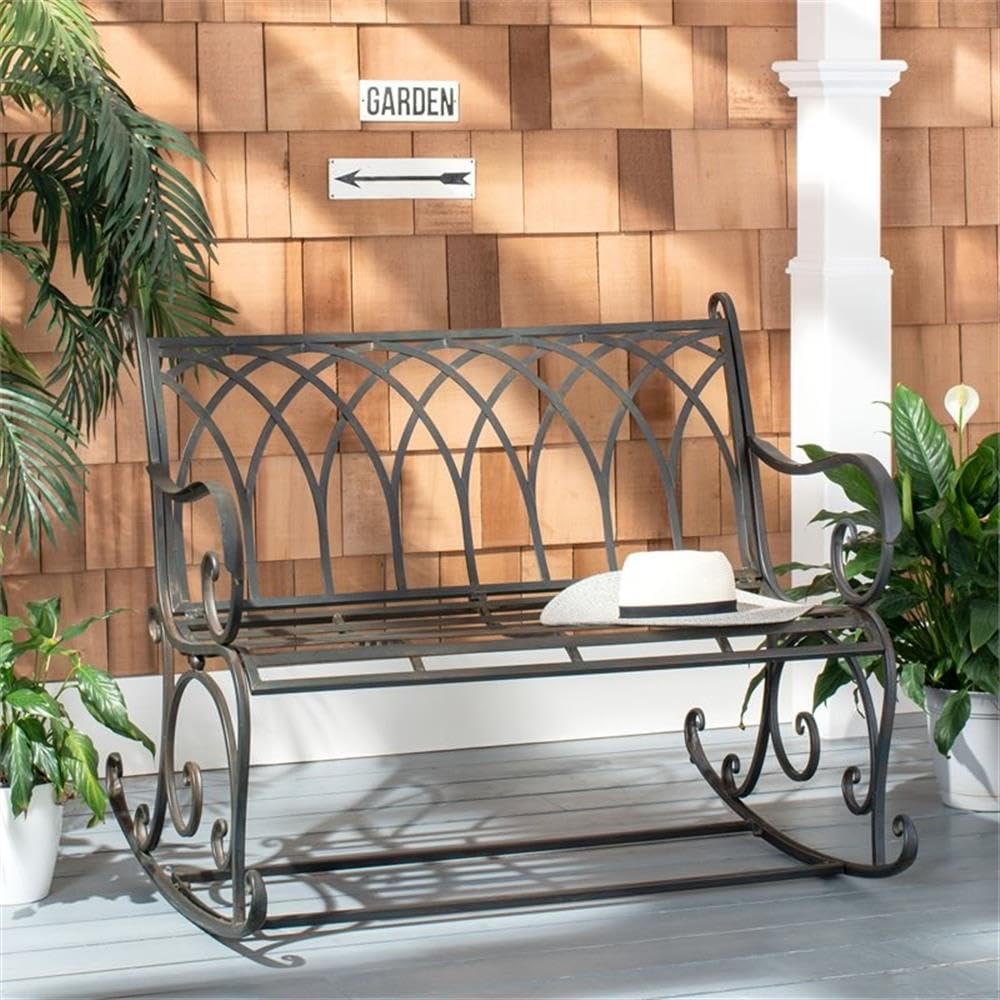 SAFAVIEH PAT5021A Outdoor Rock Bench - Pearl White - Weather-Resistant Garden Seating for Patio, Lawn & Backyard Decor