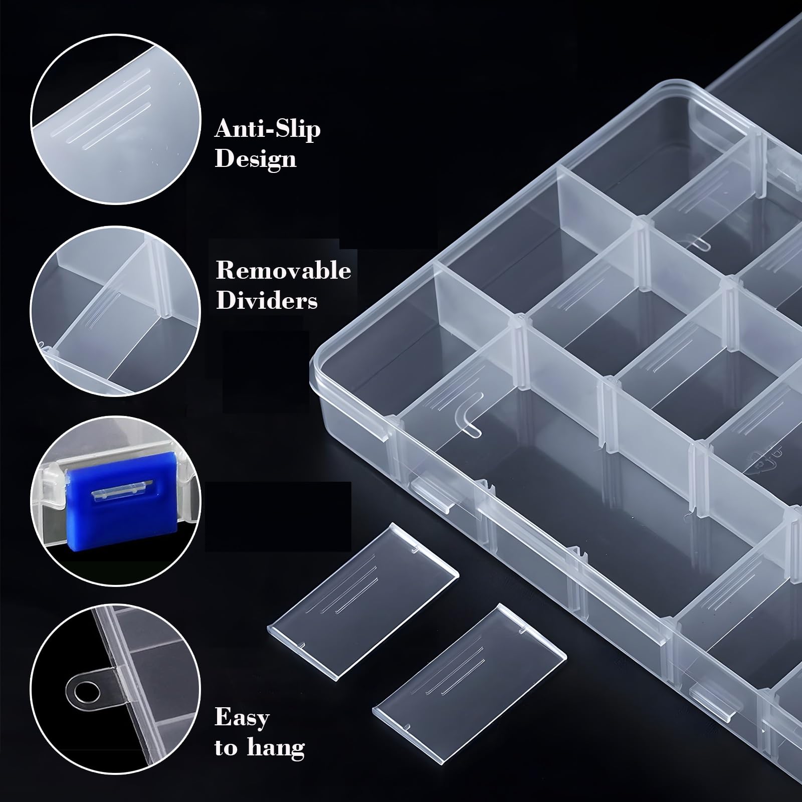 4 Pack 10 Grids Clear Plastic Storage Box Organizer with Dividers - Jewelry Bead Organizer for Crafts, Earrings, Fishing Tackle & Small Parts - Perfect for DIY Projects, Travel & Home Organization