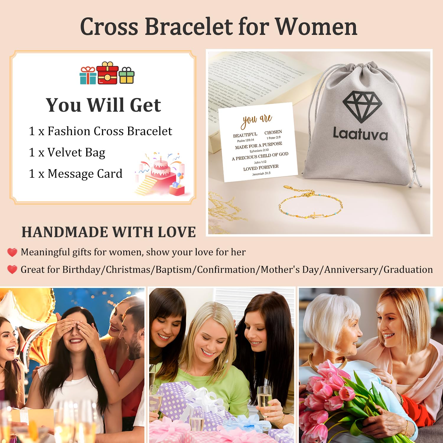 Christian Easter Gifts for Women - Religious Cross Bracelet Jewelry with Inspirational Jesus Charm - Faith-Based Easter Basket Stuffers for Mom, Grandma, Daughter, Sisters & Friends - Perfect for Church, Bible Study & Daily Wear