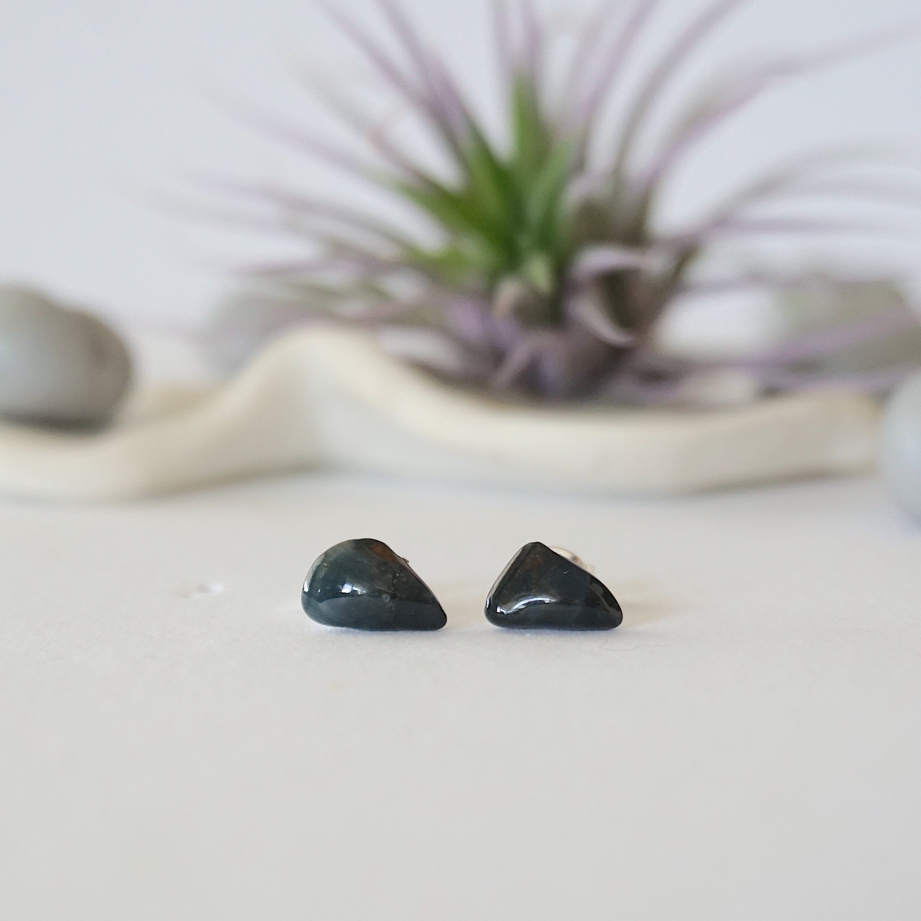 Blue Tigers Eye Stud Earrings - Post Backings for Women | Perfect for Everyday Wear, Office & Special Occasions