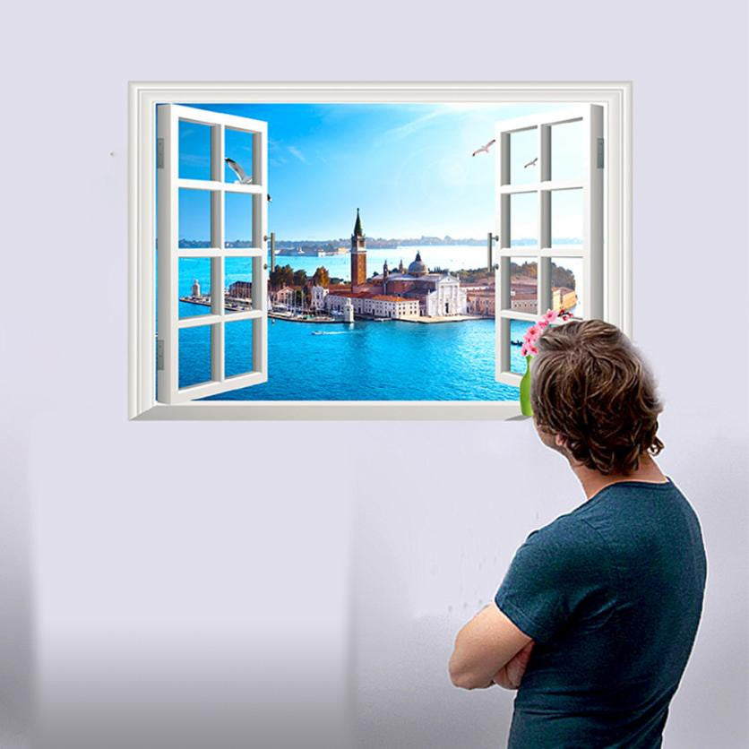 3D Window Wall Sticker - City View Art Home Decor, Removable Wall Decals for Living Room & Bedroom - Perfect for Home & Office Interior Design