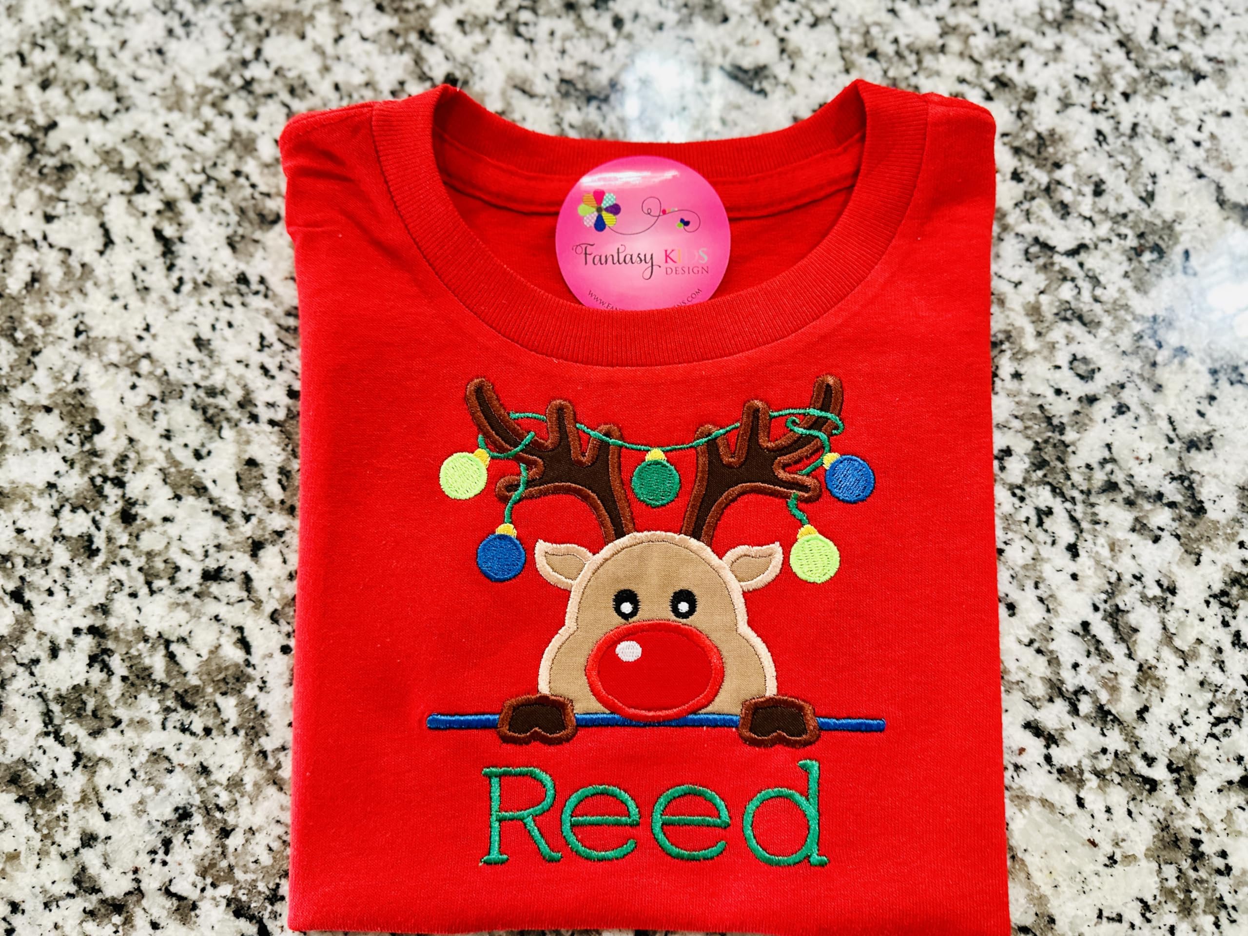 Rudolph Red Nose Reindeer Christmas T-Shirt - Personalized Unisex Holiday Shirt with Name (Red, Size 2T) - Perfect for Family Photos, Gift Exchanges & Festive Parties