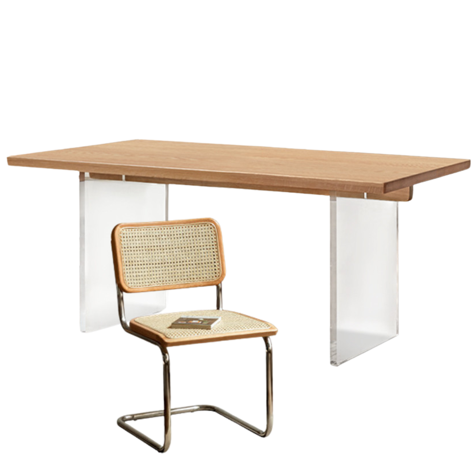 62.9x33.4x29.5 inch / 160x85x75 cm /  Natural Wood Color /Oak Suspended dining table + four chairs