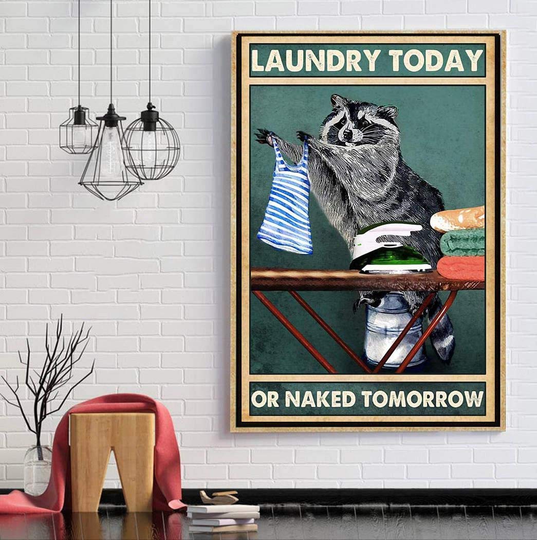Vintage Raccoon Canvas Wall Art - Laundry Today & Tomorrow Poster Print - Retro Raccoon Painting for Home Decor - Unframed Wall Hanging - Perfect for Laundry Room, Bathroom, or Vintage-Themed Spaces