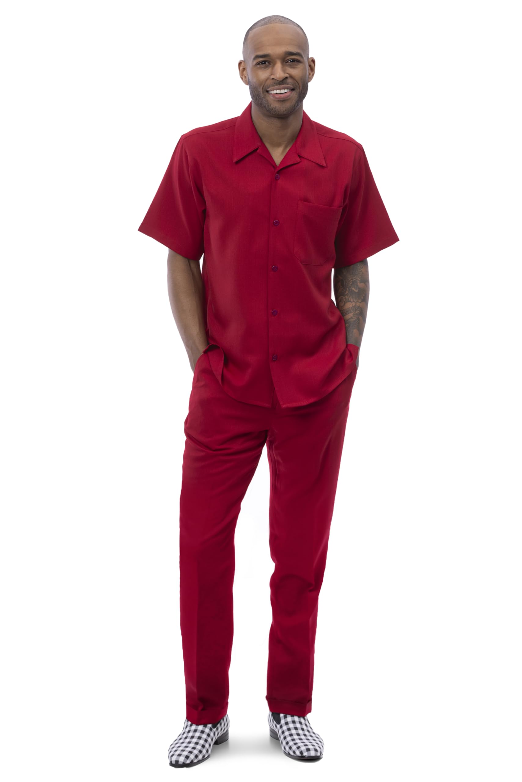 MONTIQUE Men's 2-Piece Walking Suit Set - Breathable Short Sleeve Shirt & Comfortable Long Pants in Solid Colors (696) - Perfect for Casual Outings, Travel & Summer Activities