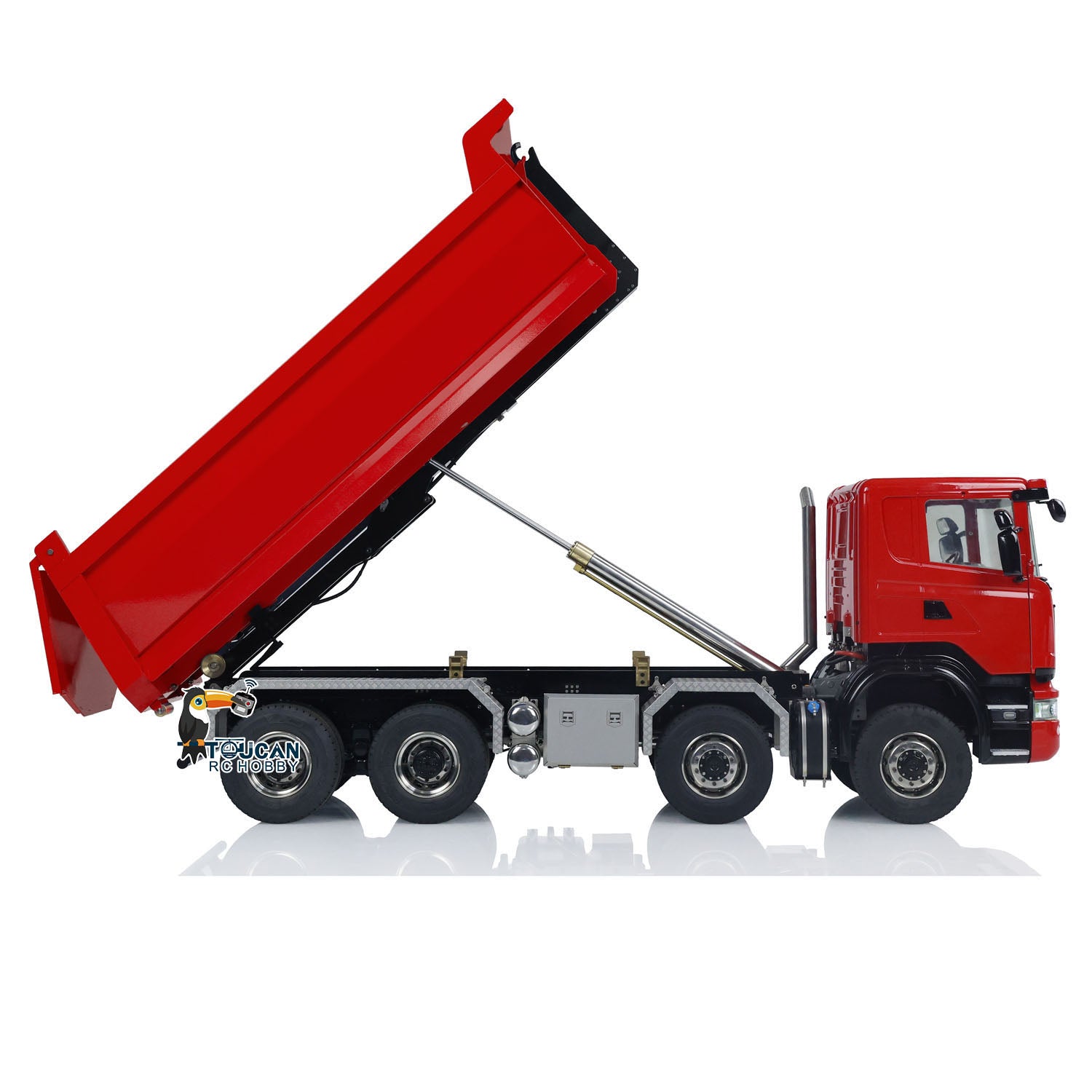 1/14 Scale 8x8 RC Hydraulic Dump Truck - Radio Controlled Roll Off Dumper with U-Shaped High Bucket & Timber Flatbed | Construction Site, Farm & Off-Road Play for Adults & Kids