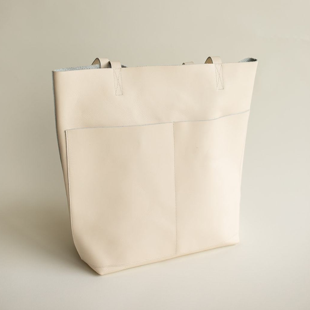 Premium Genuine Leather Tote Bag for Women - Soft Cream Color - Spacious Work & Travel Handbag - Perfect for Office, Commute & Weekend Getaways