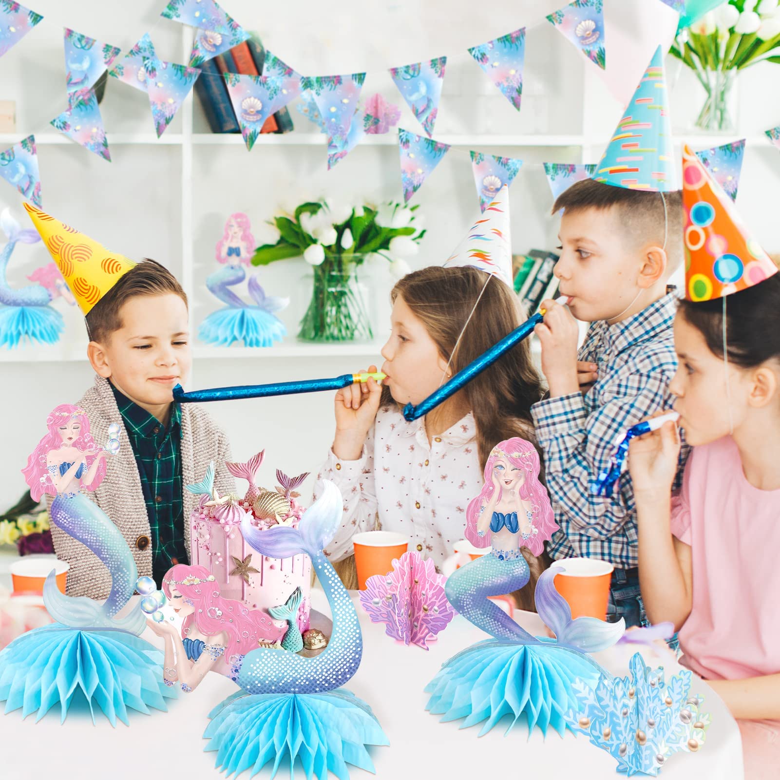 Pink & Blue Mermaid Party Centerpiece - Under The Sea Birthday Table Decorations for Girls - Ocean Coral Little Mermaid Theme Party Supplies - Perfect for Birthday Parties, Baby Showers & Themed Tea Parties