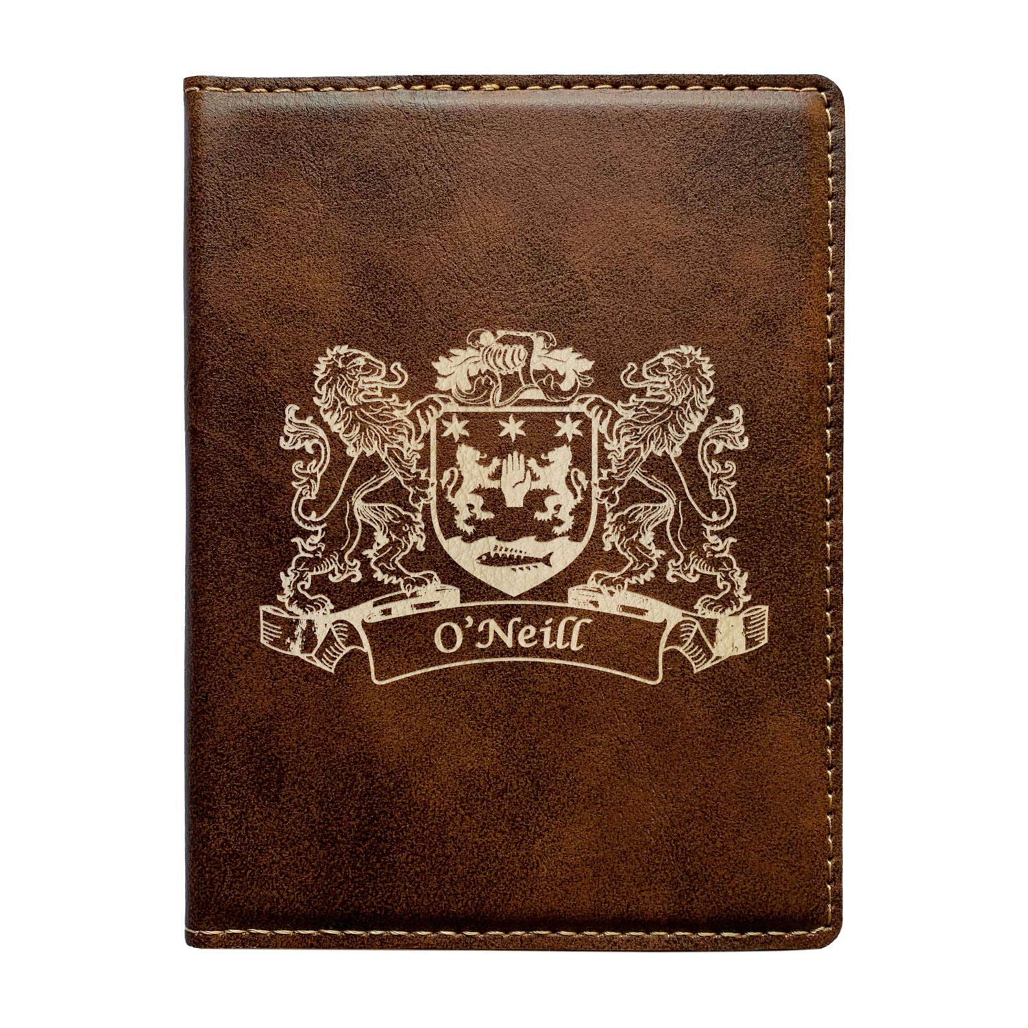 O'Neill Irish Coat of Arms Genuine Leather Passport Holder - Travel Wallet for Men & Women - Perfect for International Trips, Airports and Document Protection
