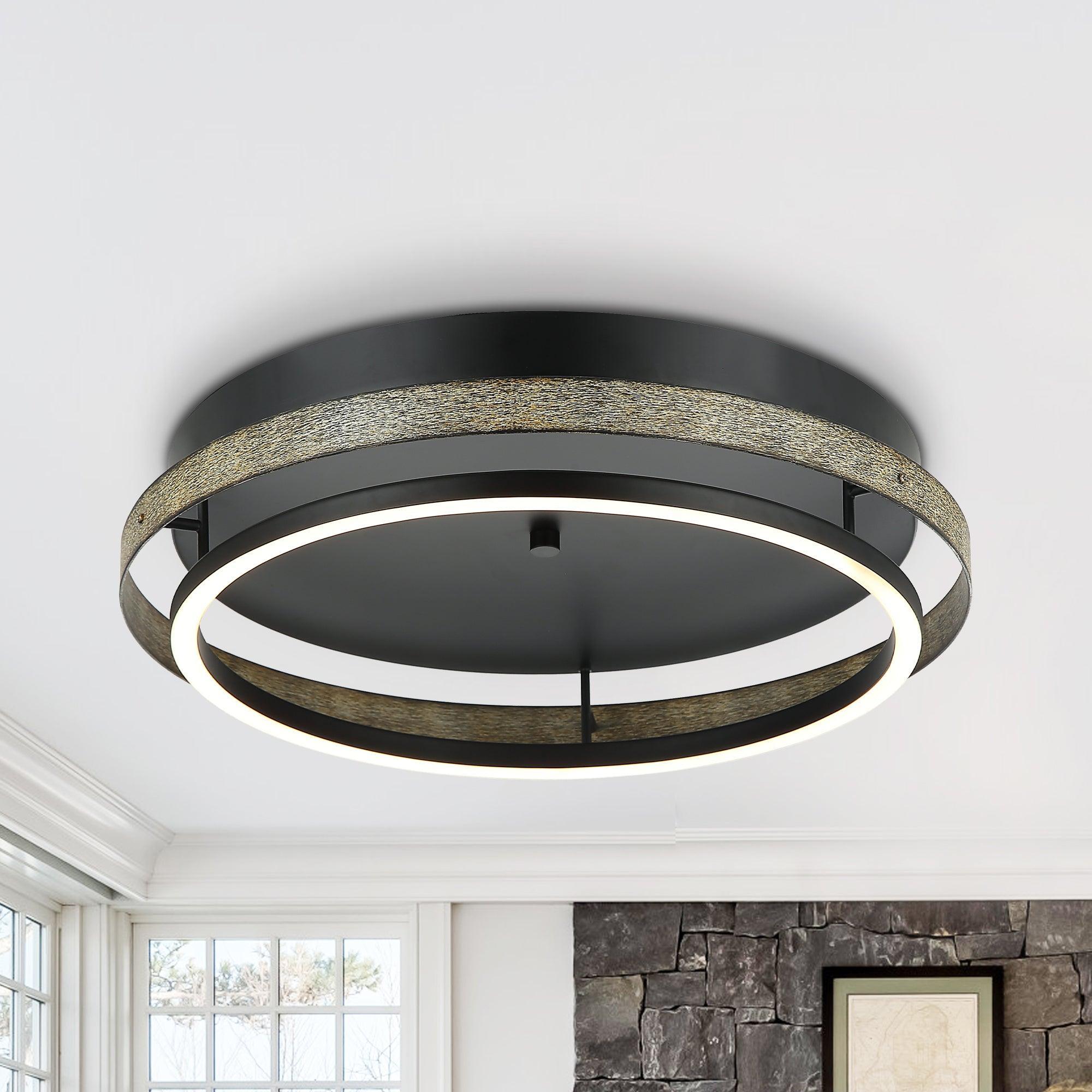 18 Inch Round Farmhouse LED Flush Mount Ceiling Light - Vintage Style Dimmable Lighting Fixture for Kitchen, Dining Room, Bedroom, or Living Room