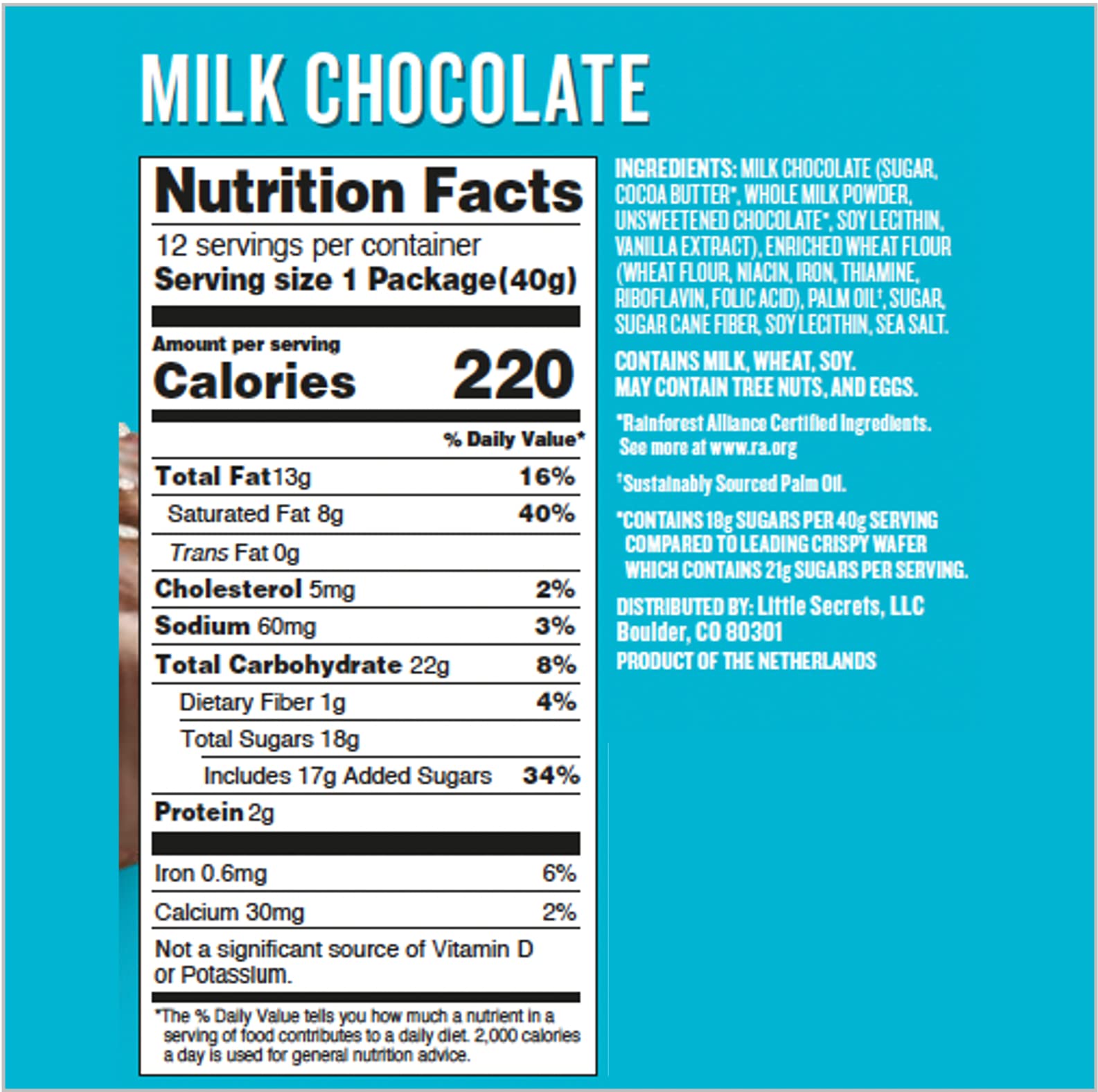 Little Secrets Milk Chocolate Crispy Wafers - 12 Pack (1.4oz Each) | Premium European Chocolate Snacks | No Artificial Ingredients, No Sugar Alcohols | Sustainable Cocoa Sourcing | Perfect for Lunchboxes, Office Snacks & Party Treats